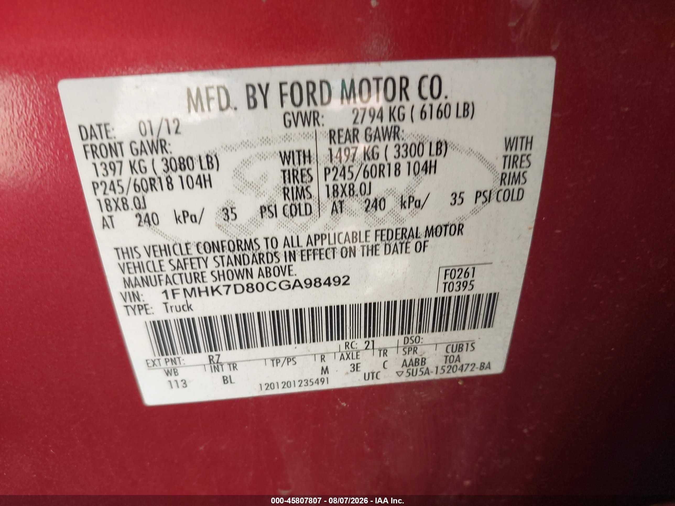 2012 Ford Explorer Xlt Red vin: 1FMHK7D80CGA98492
