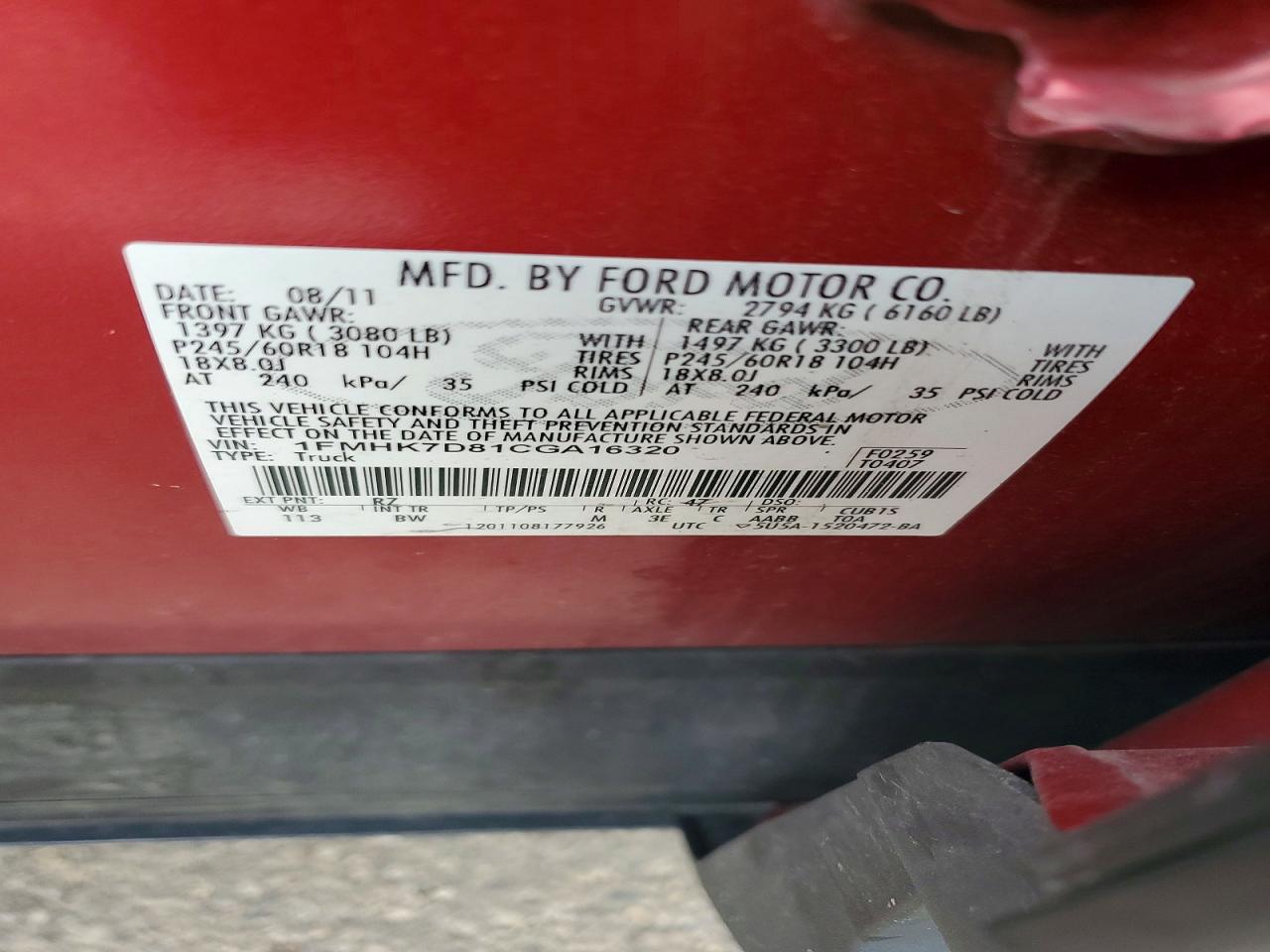 2012 Ford Explorer Xlt Maroon vin: 1FMHK7D81CGA16320