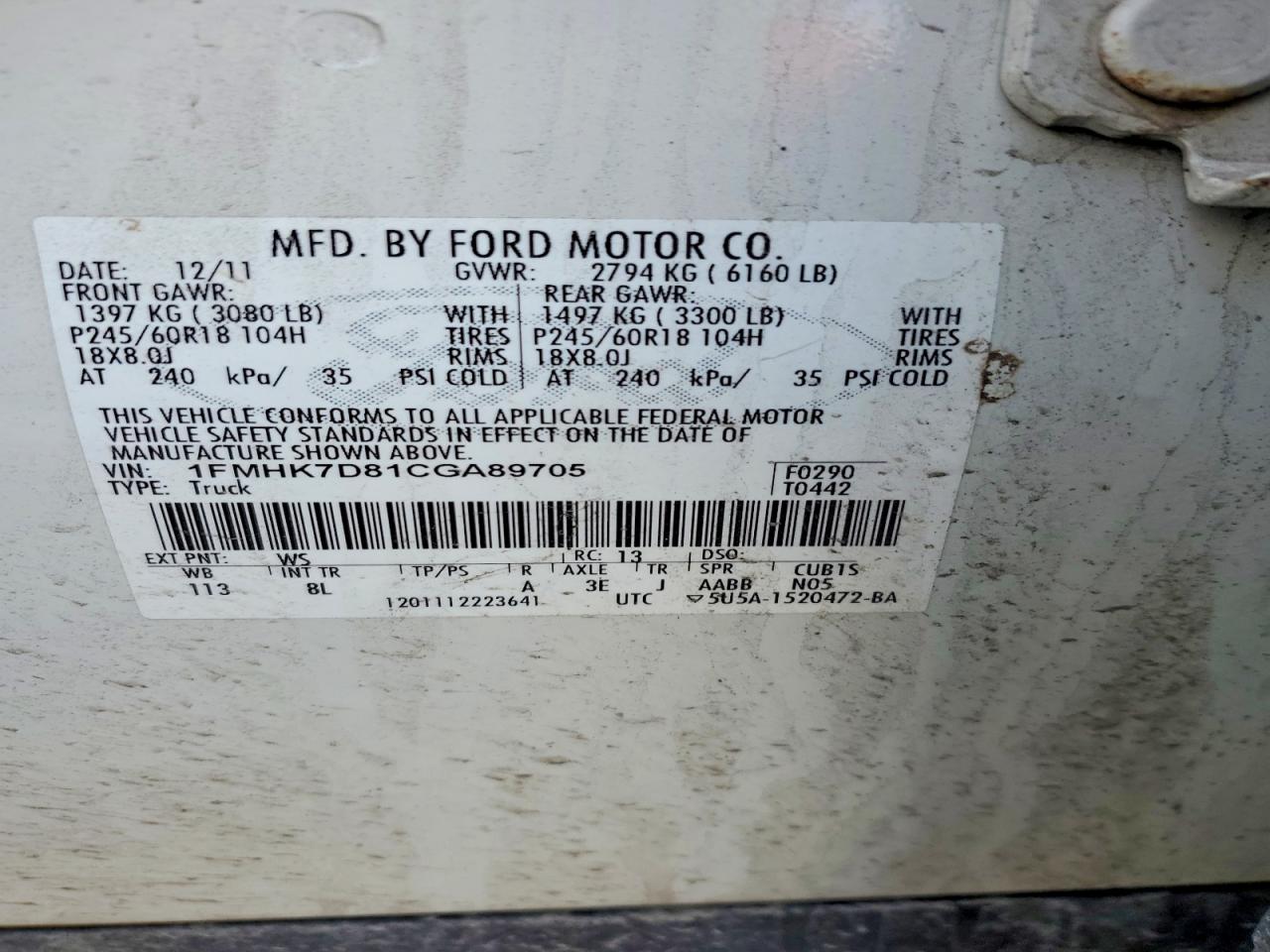 2012 Ford Explorer Xlt White vin: 1FMHK7D81CGA89705