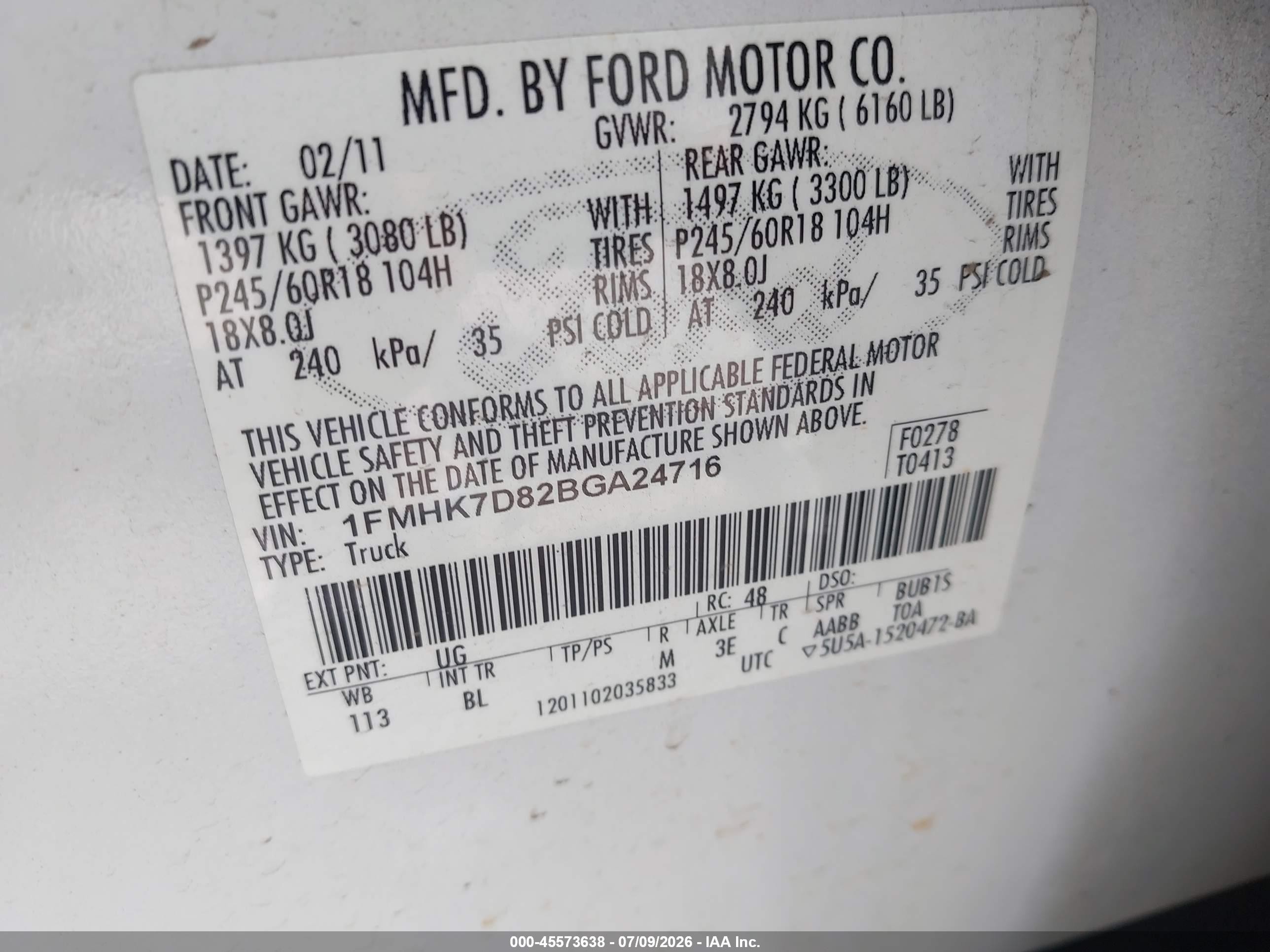 2011 Ford Explorer Xlt White vin: 1FMHK7D82BGA24716