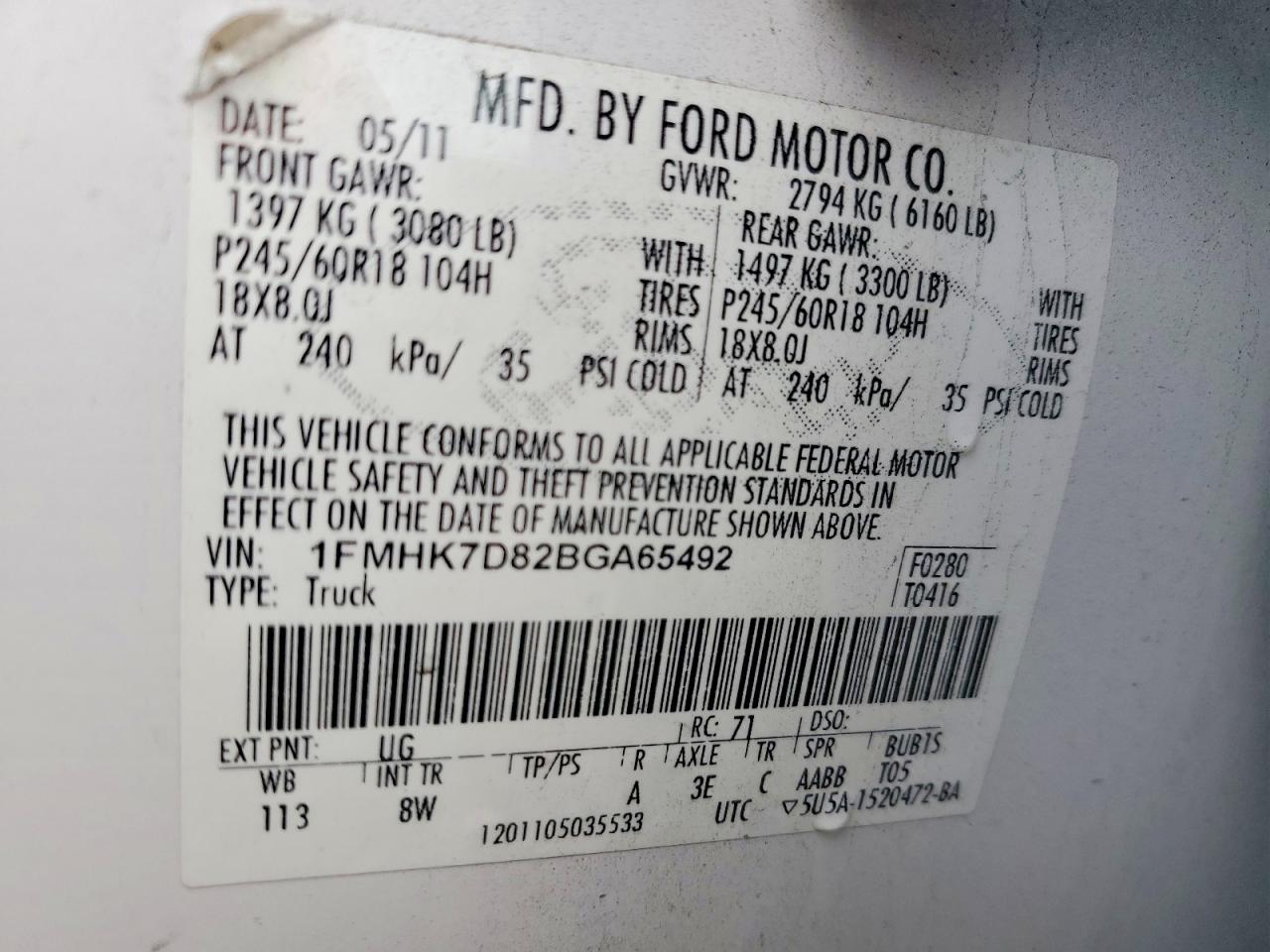 2011 Ford Explorer Xlt White vin: 1FMHK7D82BGA65492