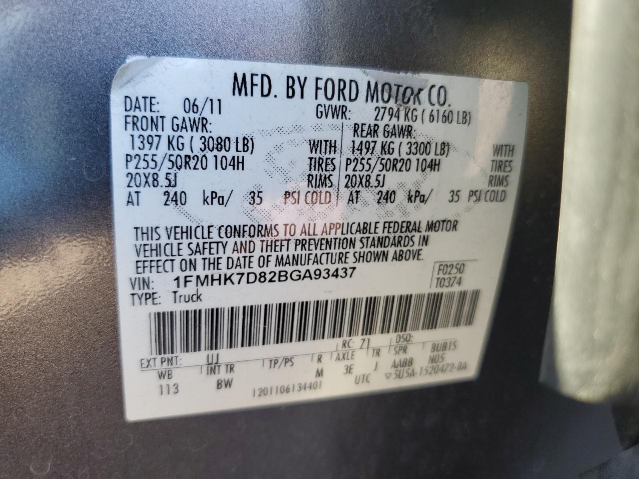 2011 Ford Explorer Xlt Gray vin: 1FMHK7D82BGA93437