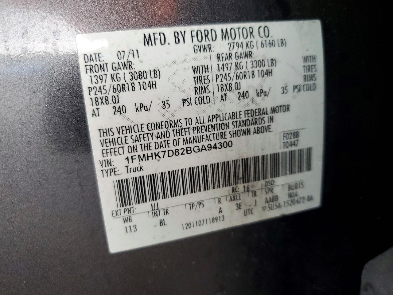 2011 Ford Explorer Xlt Gray vin: 1FMHK7D82BGA94300