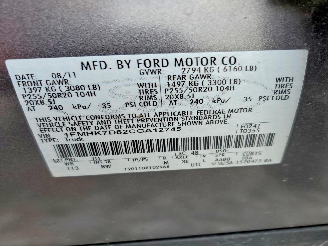 2012 Ford Explorer Xlt Gray vin: 1FMHK7D82CGA12745