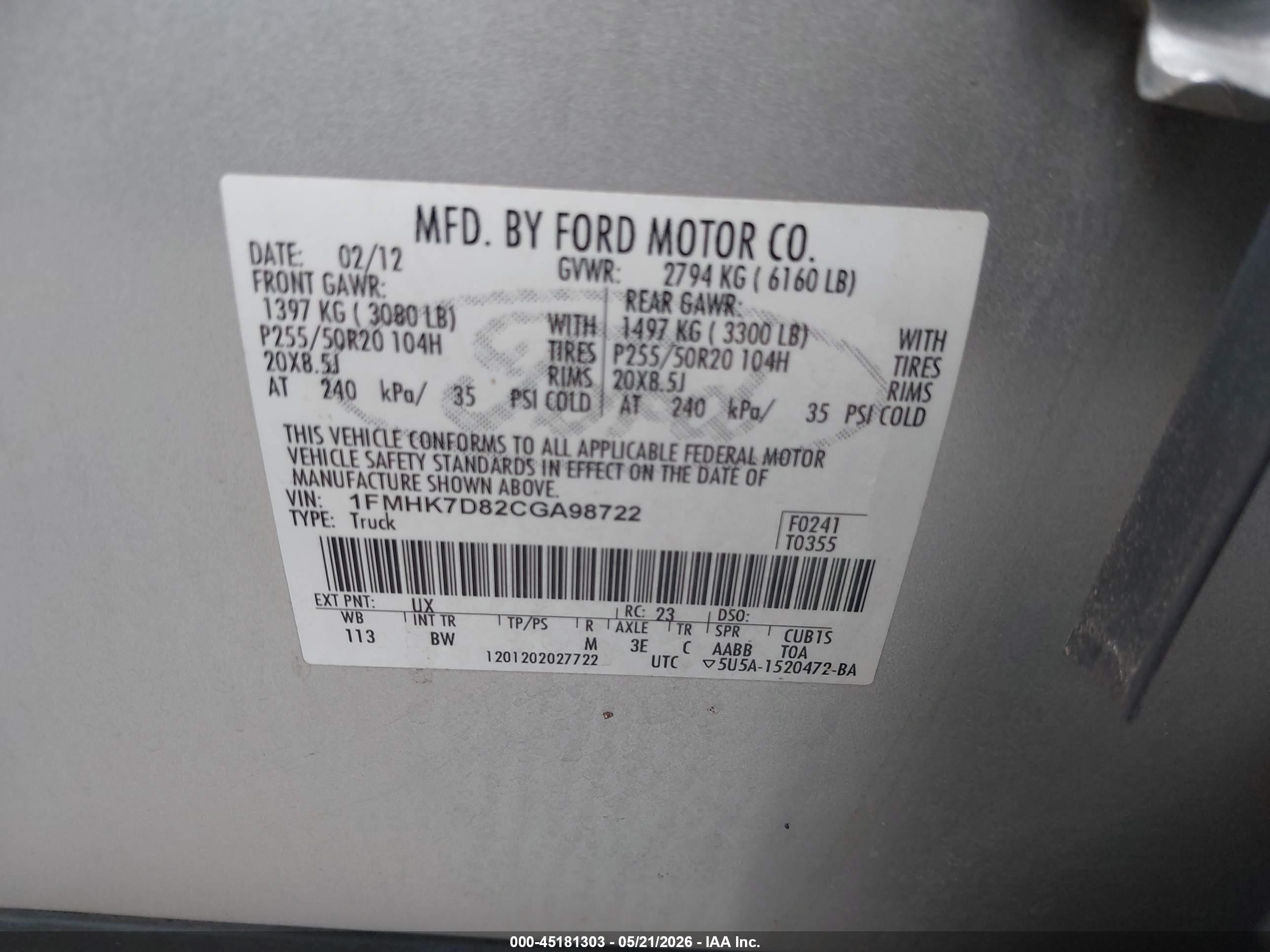 2012 Ford Explorer Xlt White vin: 1FMHK7D82CGA98722