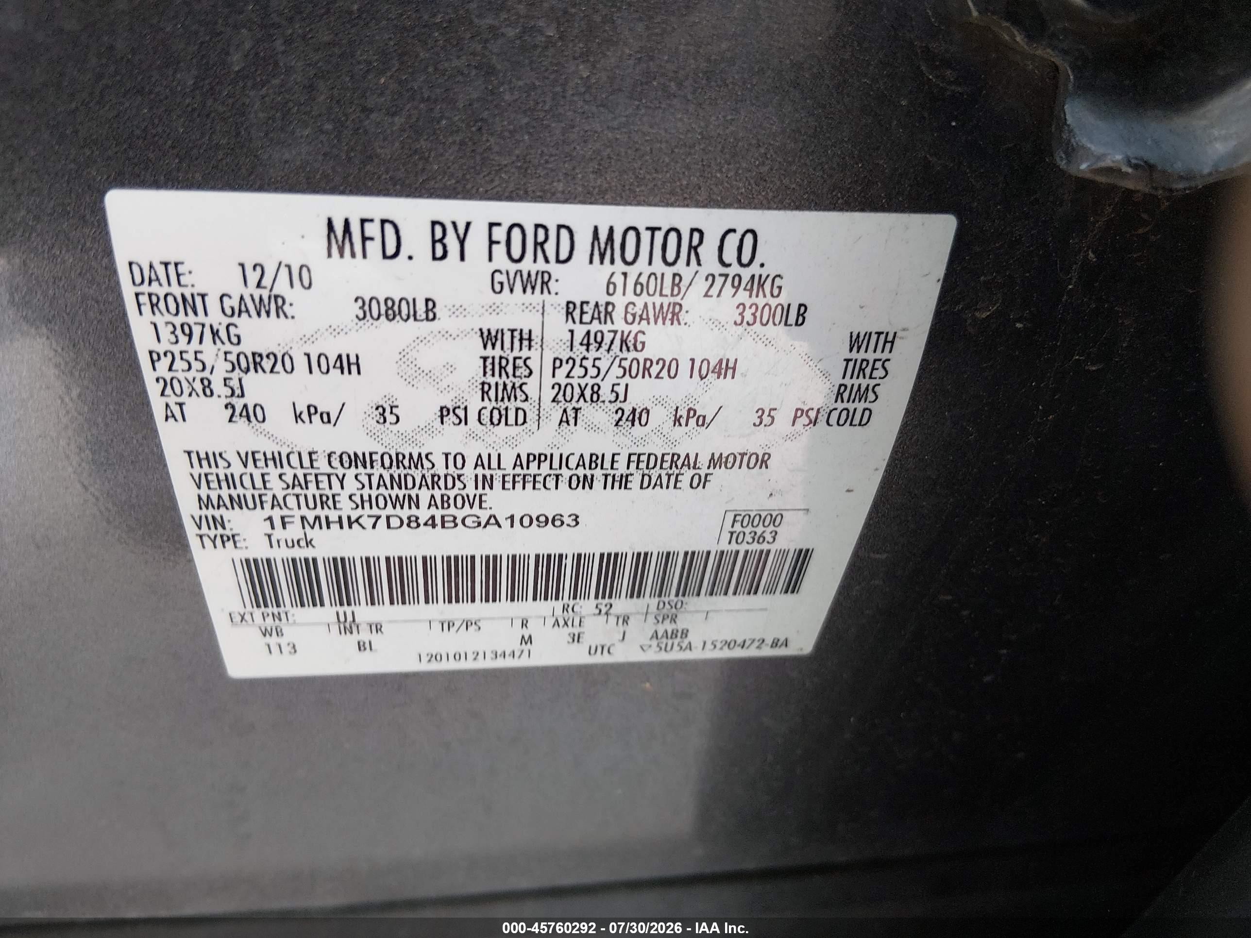 2011 Ford Explorer Xlt Gray vin: 1FMHK7D84BGA10963