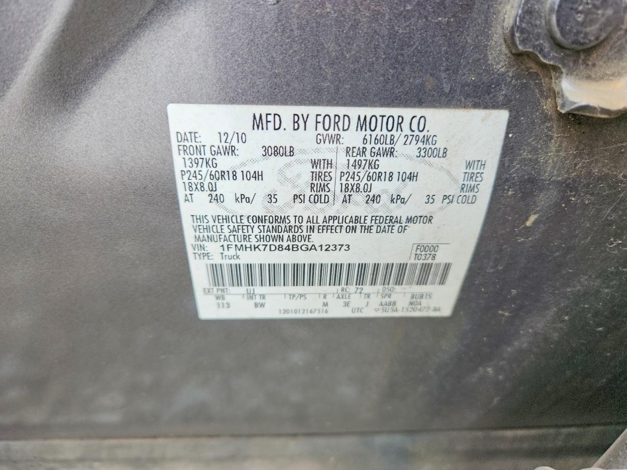 2011 Ford Explorer Xlt Gray vin: 1FMHK7D84BGA12373