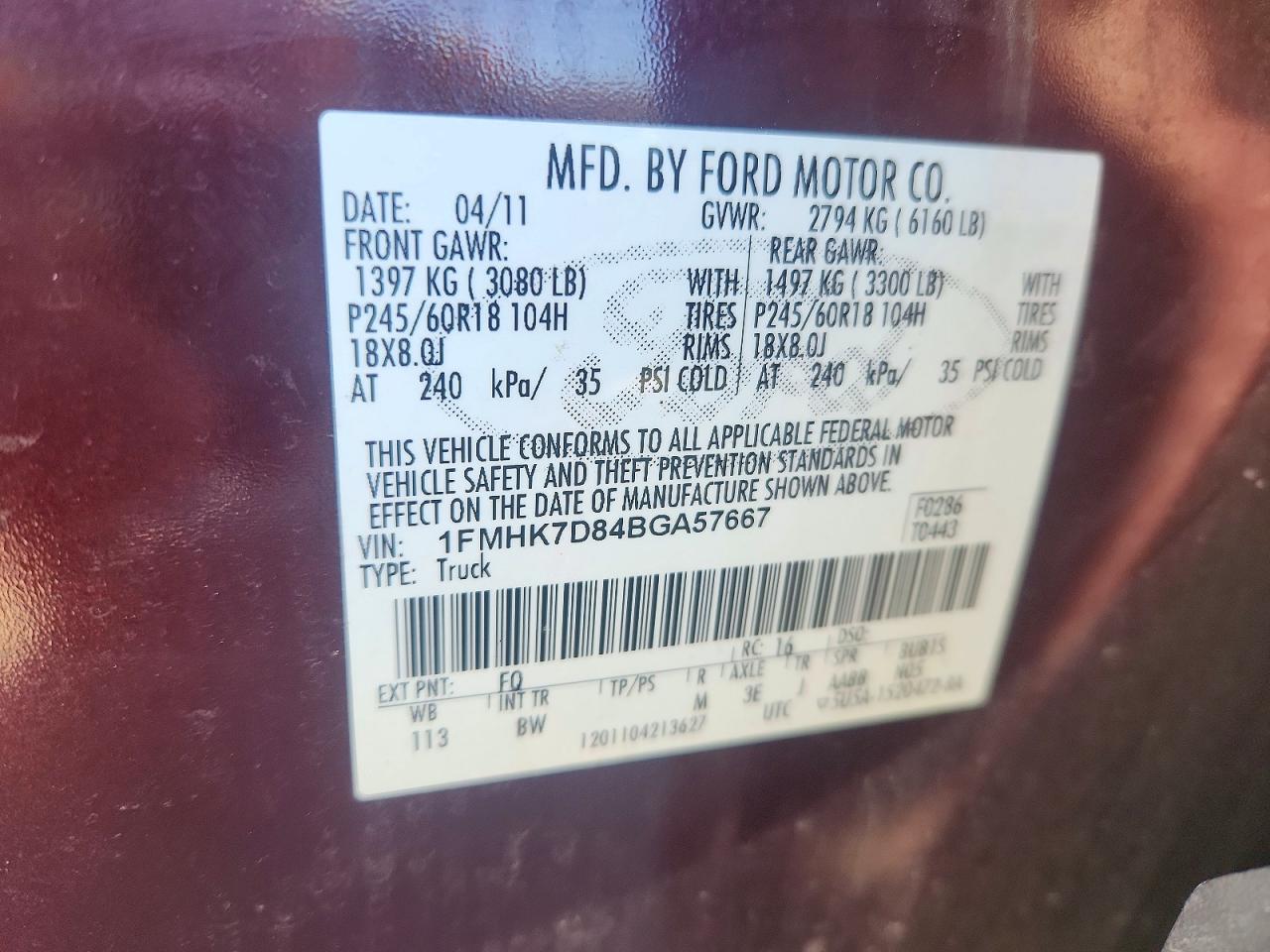2011 Ford Explorer Xlt Burgundy vin: 1FMHK7D84BGA57667