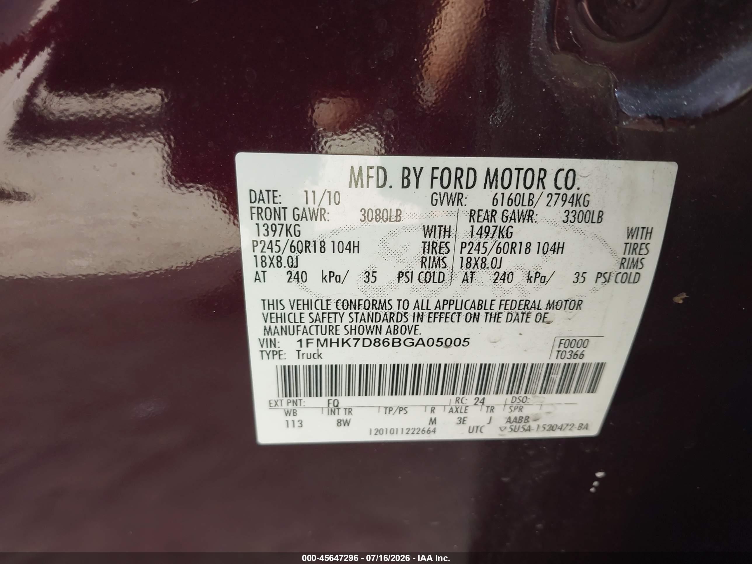 2011 Ford Explorer Xlt Burgundy vin: 1FMHK7D86BGA05005