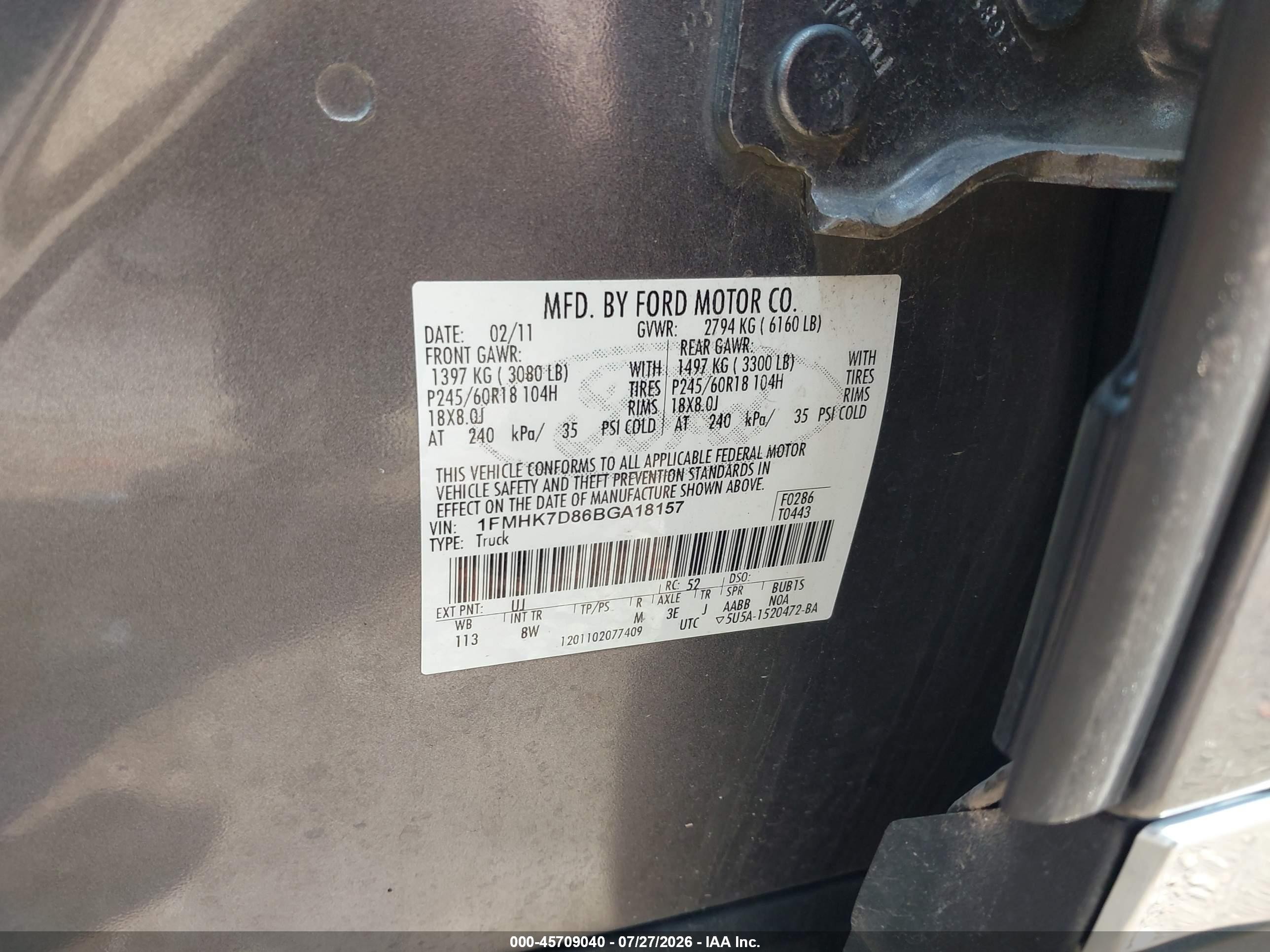 2011 Ford Explorer Xlt Gray vin: 1FMHK7D86BGA18157