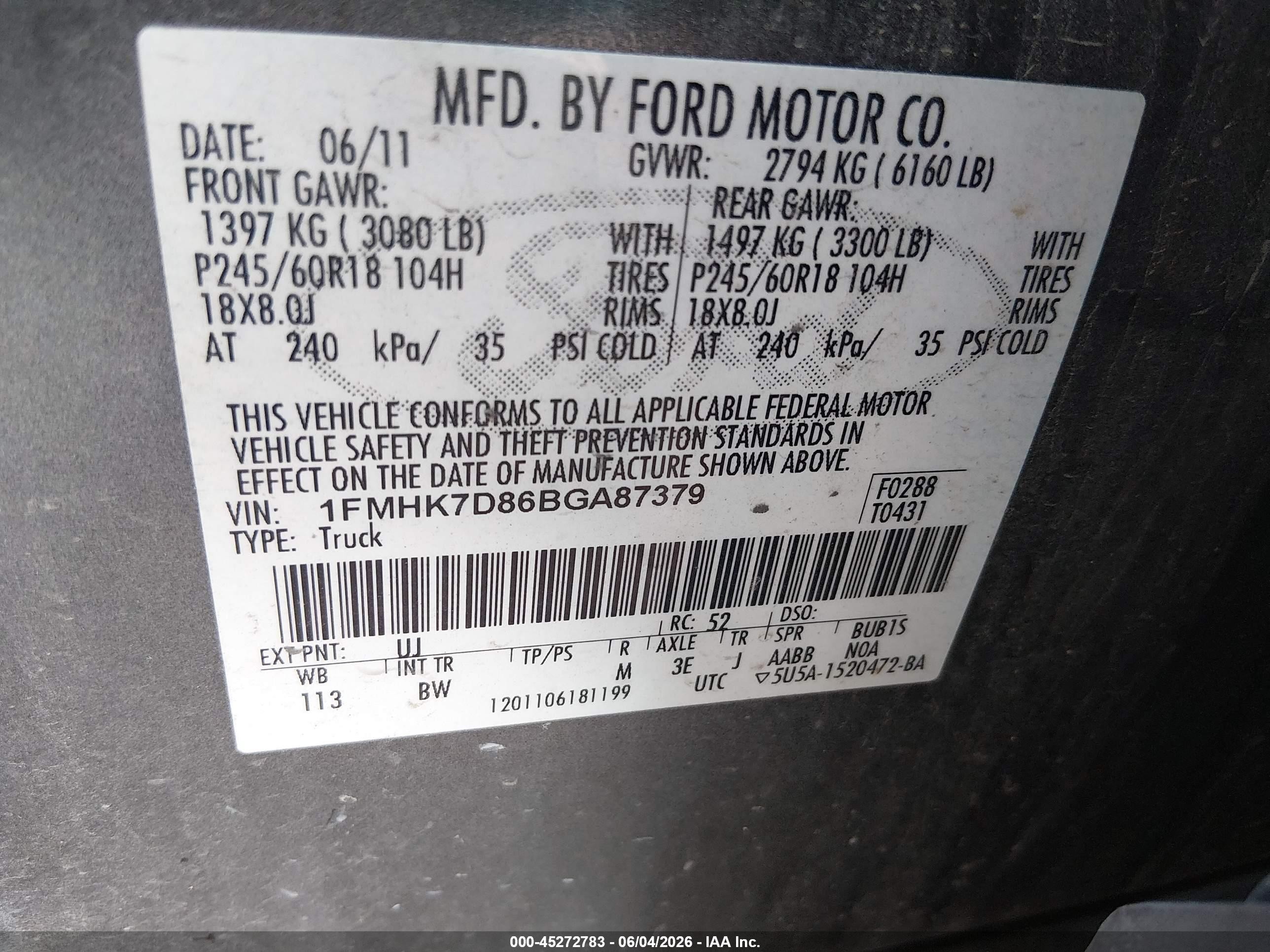 2011 Ford Explorer Xlt Gray vin: 1FMHK7D86BGA87379