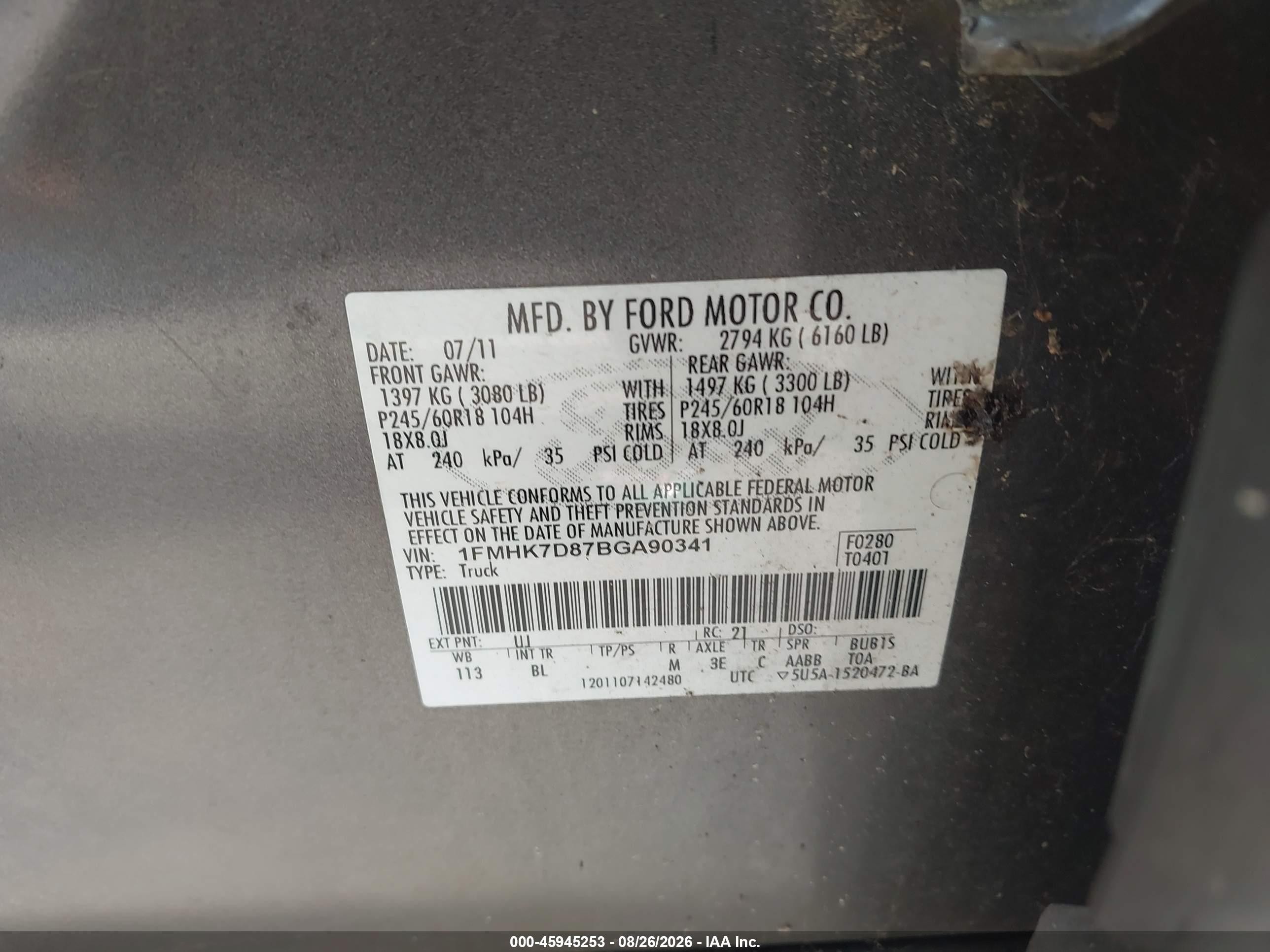 2011 Ford Explorer Xlt Gray vin: 1FMHK7D87BGA90341
