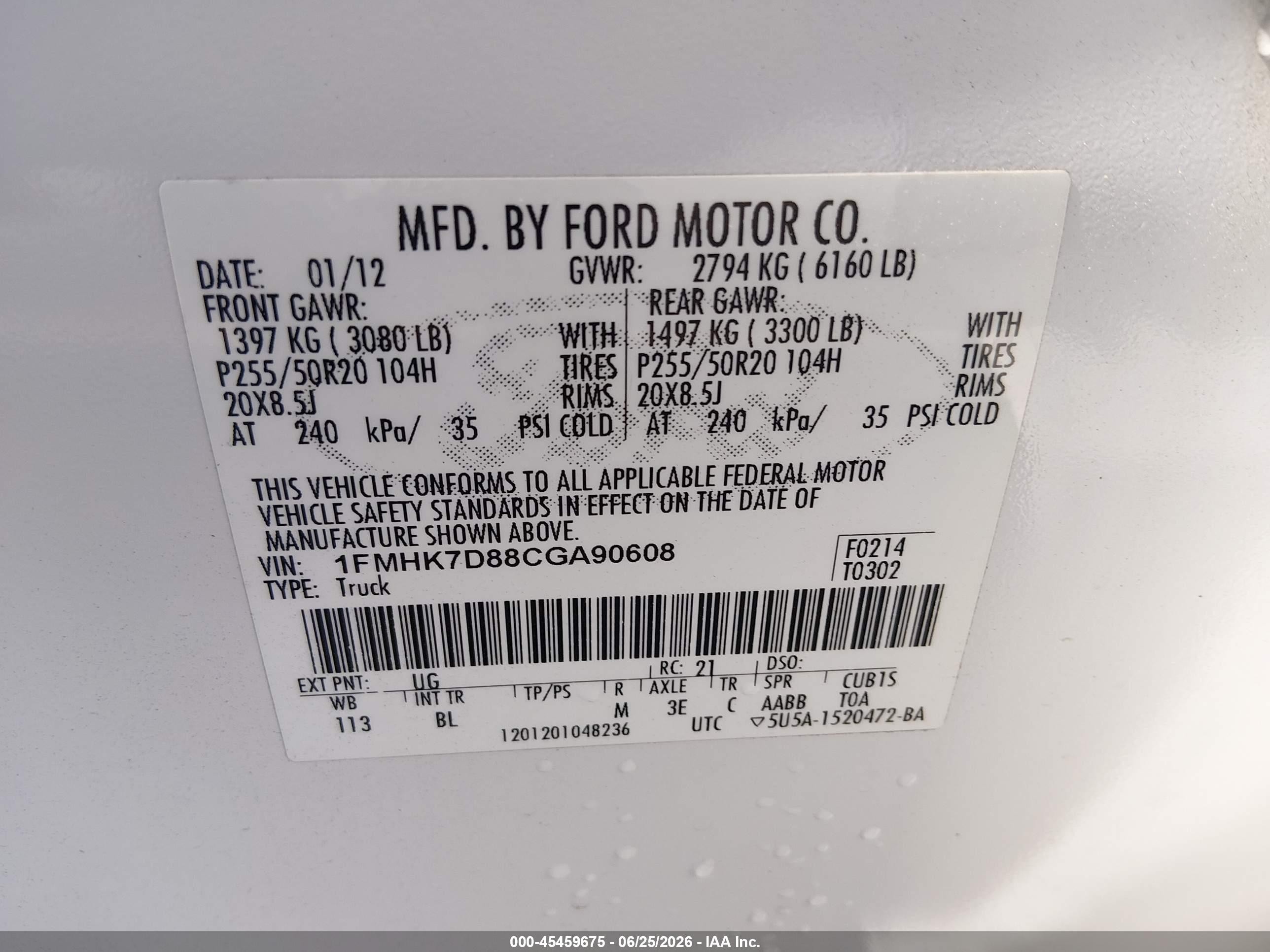 2012 Ford Explorer Xlt White vin: 1FMHK7D88CGA90608
