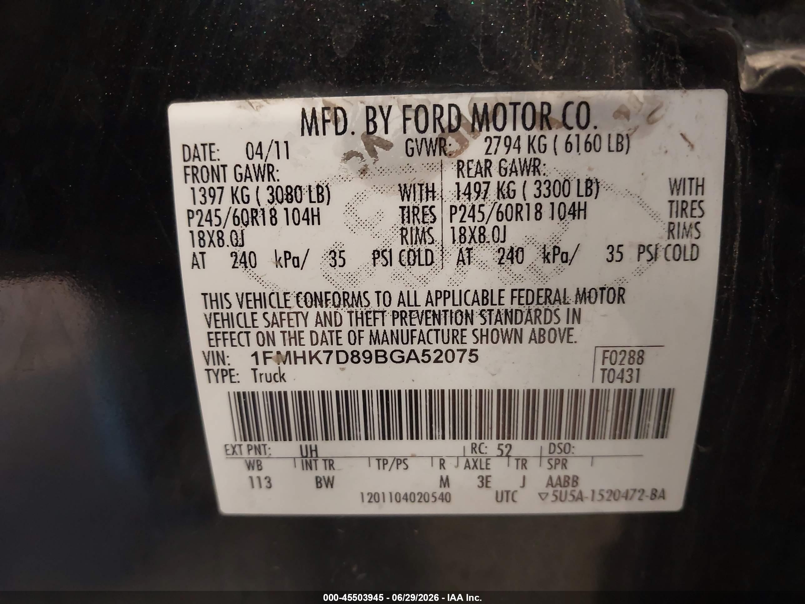 2011 Ford Explorer Xlt Black vin: 1FMHK7D89BGA52075