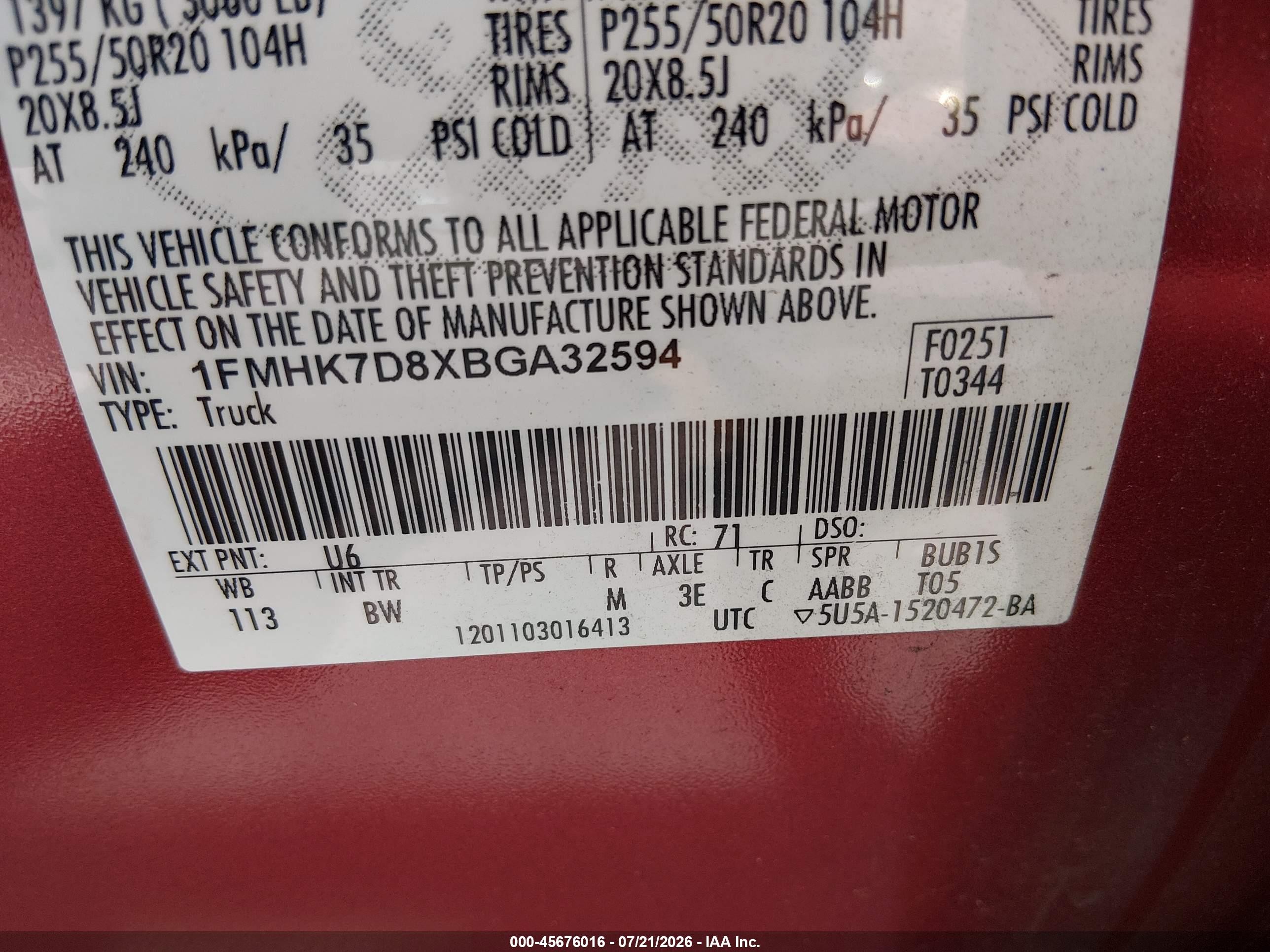 2011 Ford Explorer Xlt Red vin: 1FMHK7D8XBGA32594