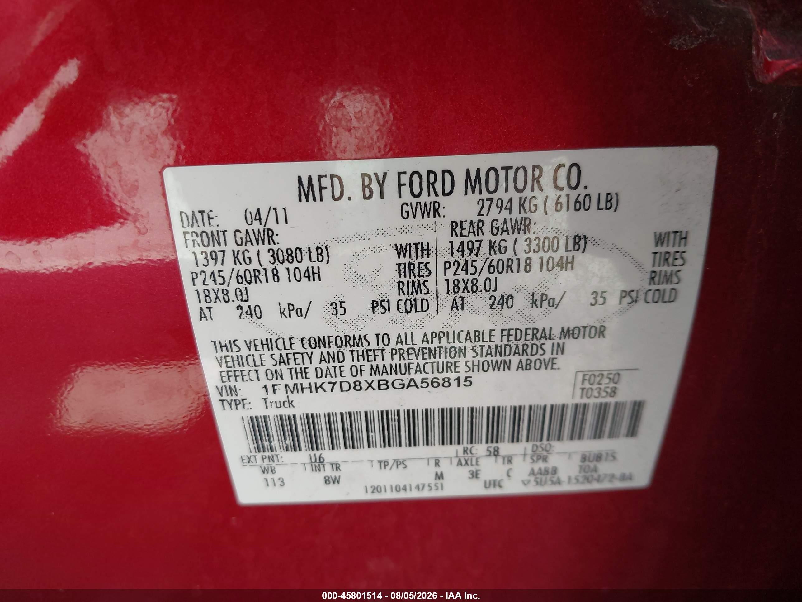 2011 Ford Explorer Xlt Red vin: 1FMHK7D8XBGA56815