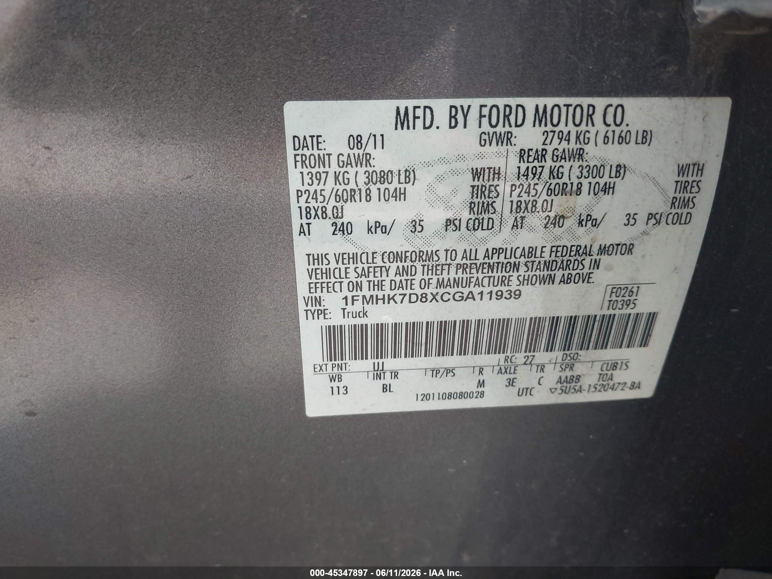 2012 Ford Explorer Xlt Gray vin: 1FMHK7D8XCGA11939