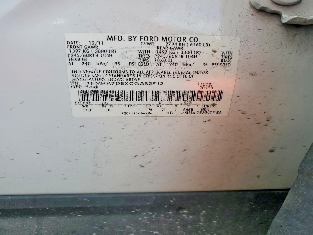 2012 Ford Explorer Xlt White vin: 1FMHK7D8XCGA82512