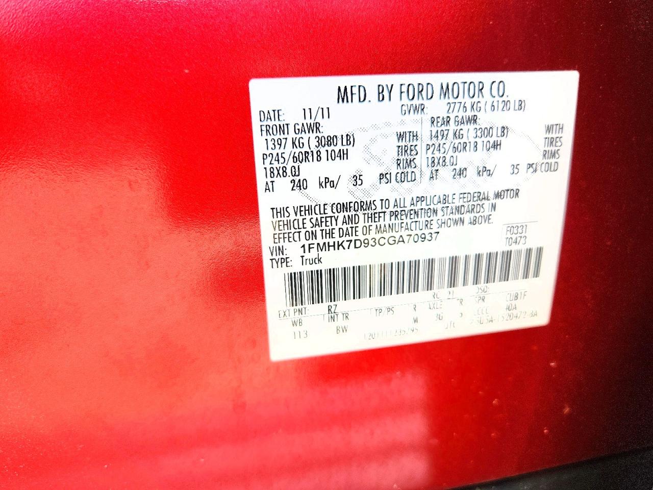 2012 Ford Explorer Xlt Red vin: 1FMHK7D93CGA70937