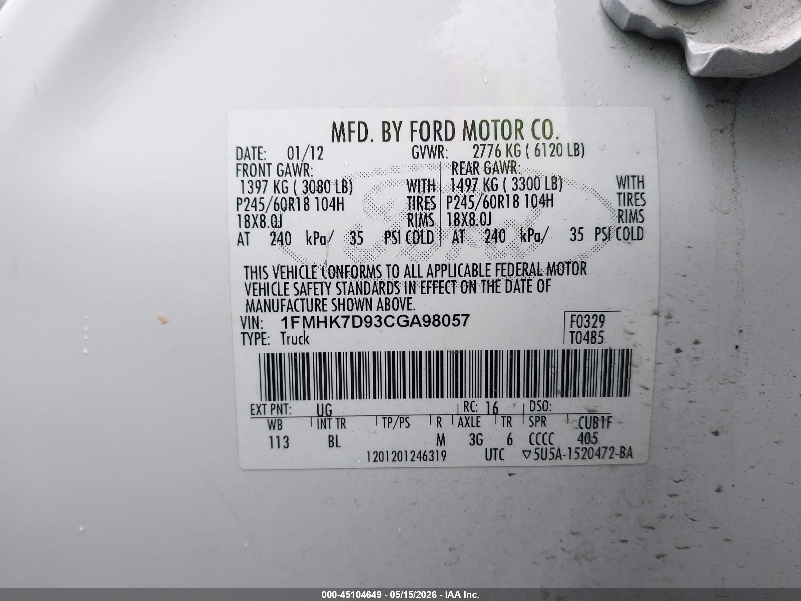 2012 Ford Explorer Xlt Белый vin: 1FMHK7D93CGA98057