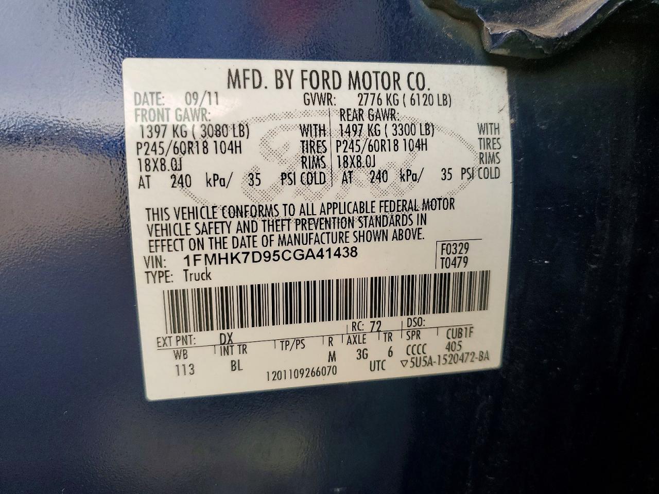2012 Ford Explorer Xlt Blue vin: 1FMHK7D95CGA41438