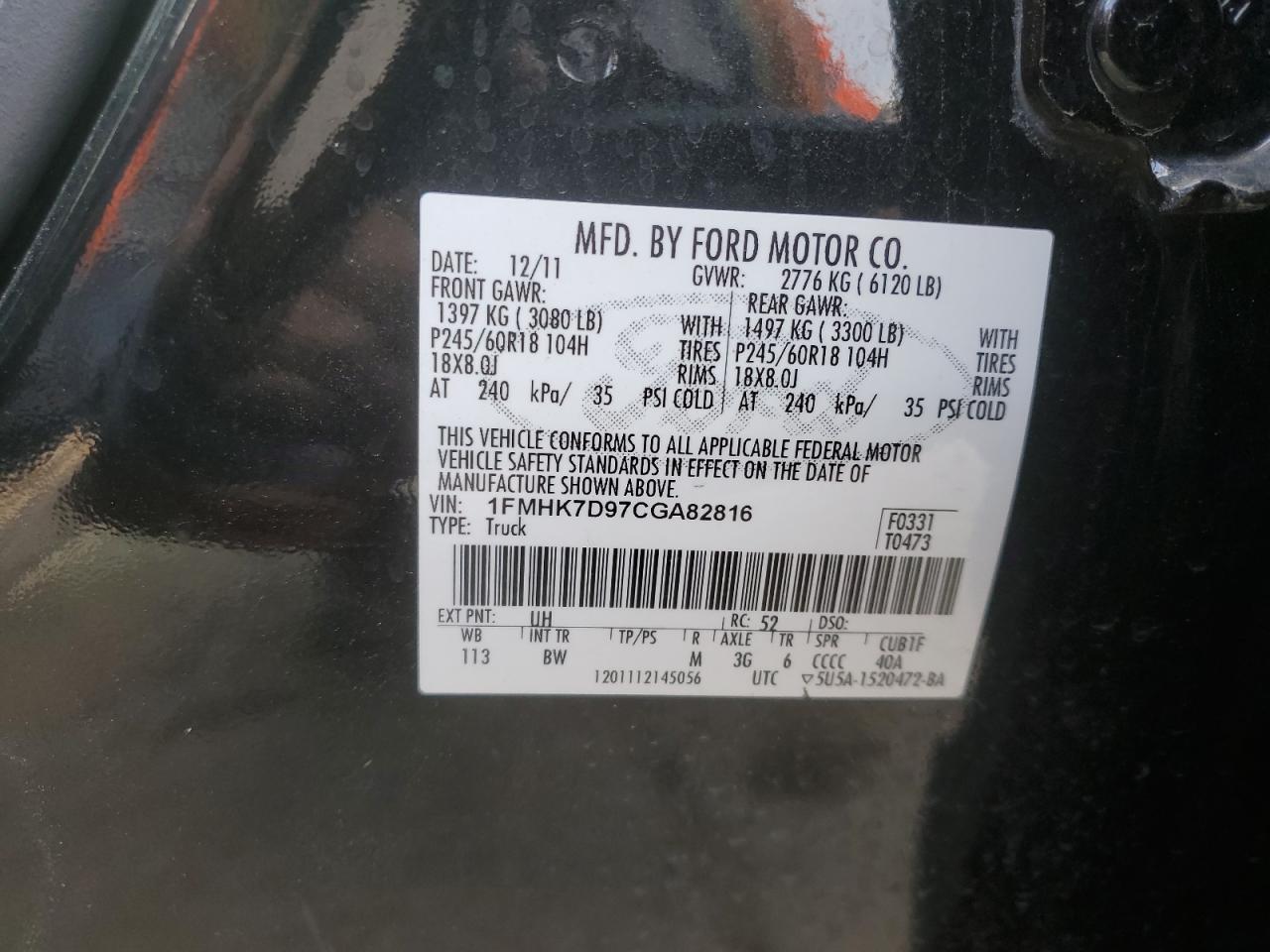 2012 Ford Explorer Xlt Black vin: 1FMHK7D97CGA82816