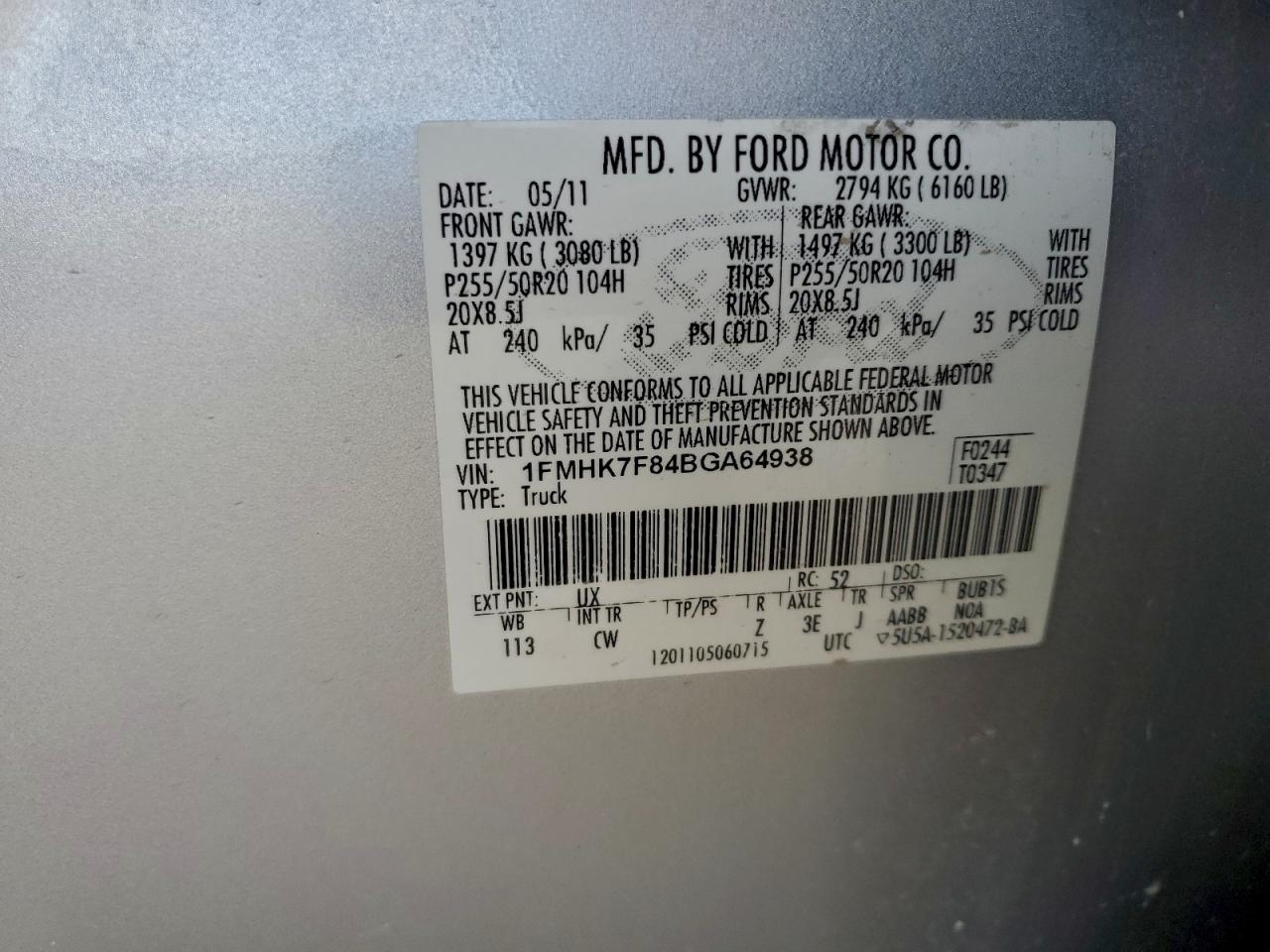 2011 Ford Explorer Limited Gray vin: 1FMHK7F84BGA64938