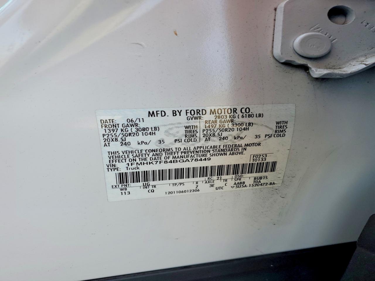 2011 Ford Explorer Limited White vin: 1FMHK7F84BGA78449
