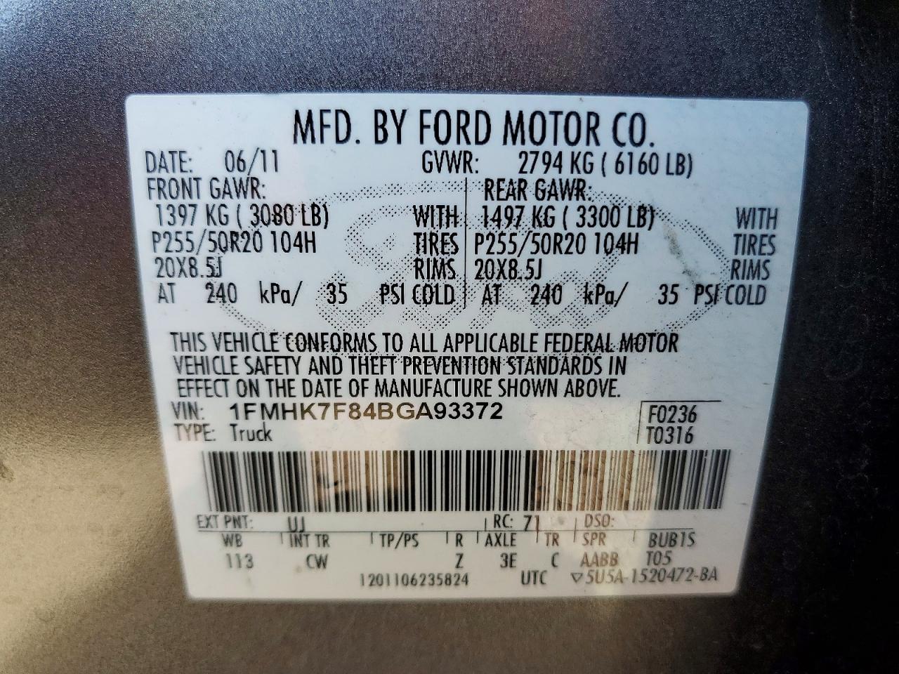 2011 Ford Explorer Limited Gray vin: 1FMHK7F84BGA93372