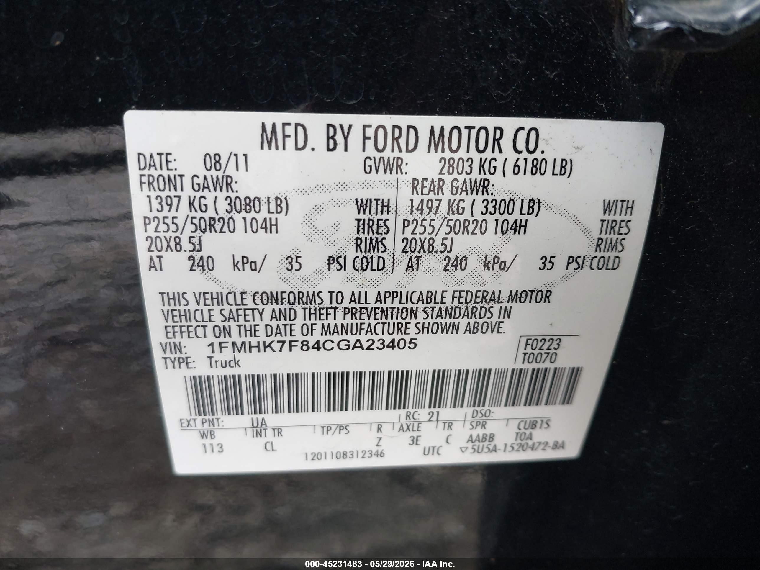 2012 Ford Explorer Limited Black vin: 1FMHK7F84CGA23405