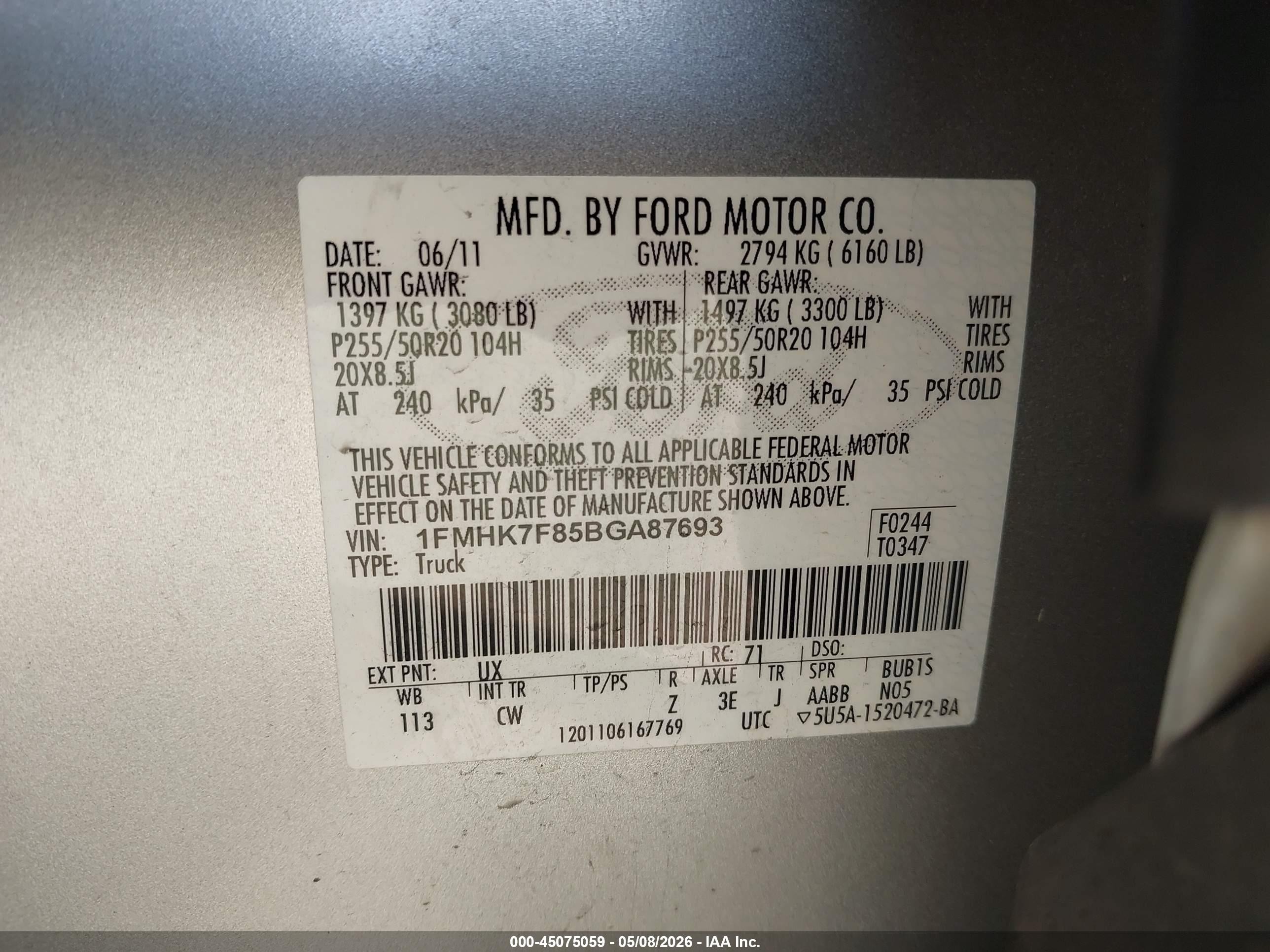 2011 Ford Explorer Limited Silver vin: 1FMHK7F85BGA87693