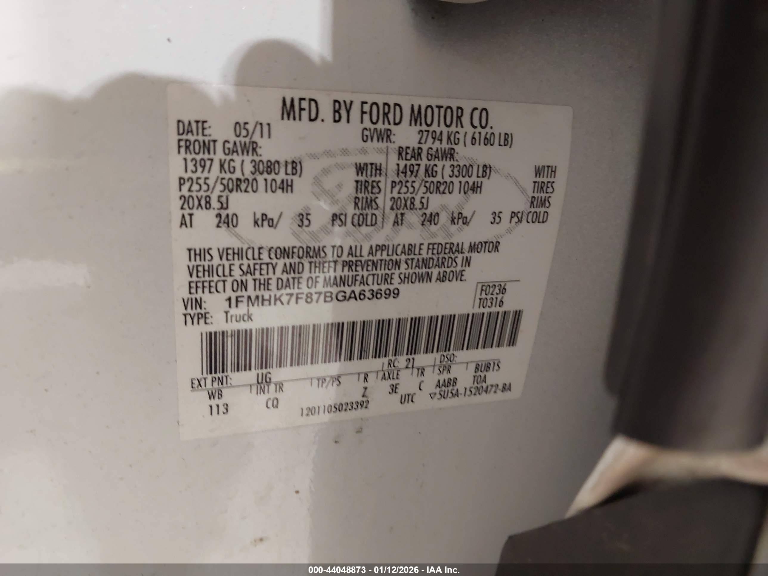 2011 Ford Explorer Limited White vin: 1FMHK7F87BGA63699