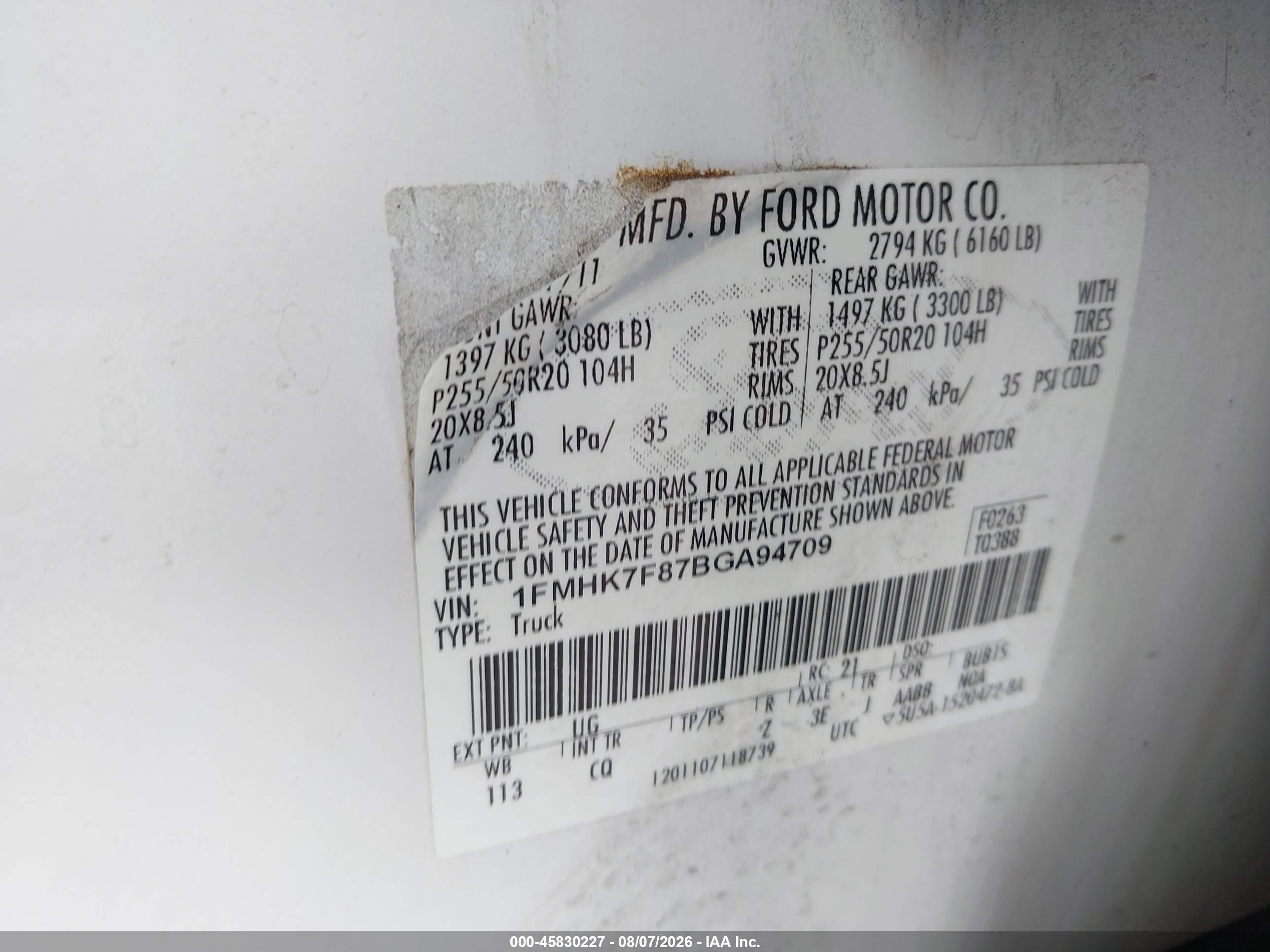 2011 Ford Explorer Limited White vin: 1FMHK7F87BGA94709