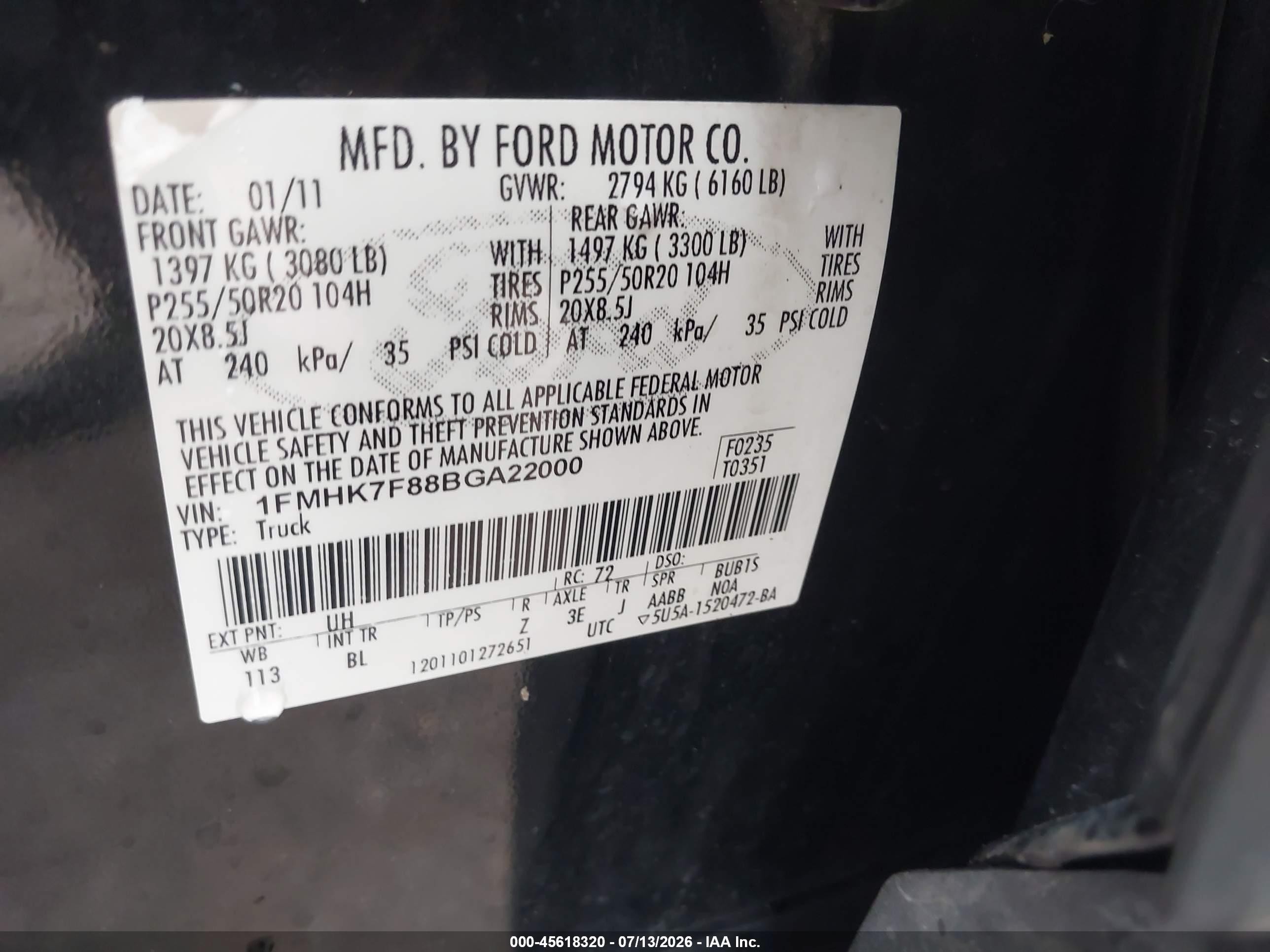 2011 Ford Explorer Limited Black vin: 1FMHK7F88BGA22000