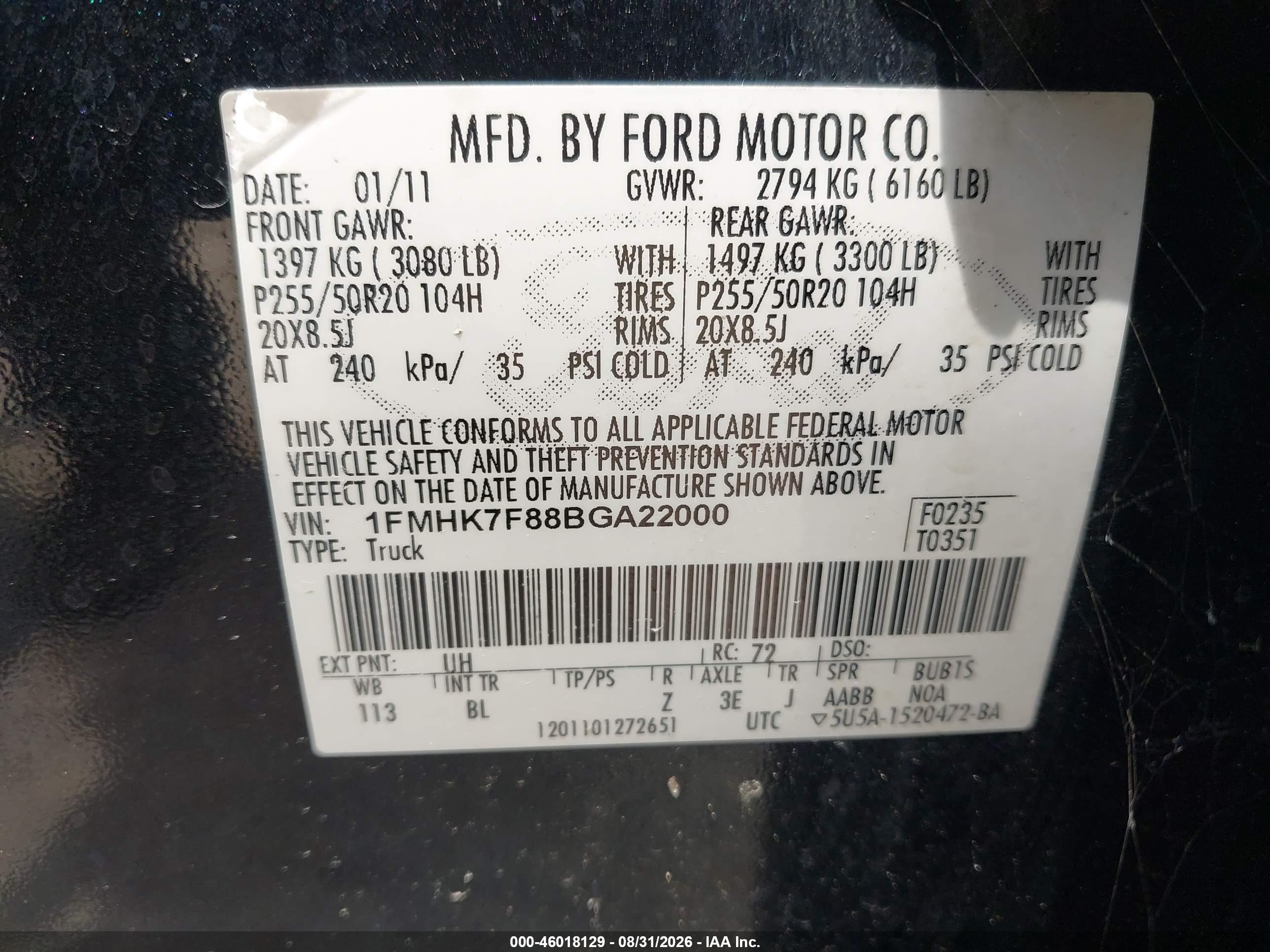 2011 Ford Explorer Limited Black vin: 1FMHK7F88BGA22000