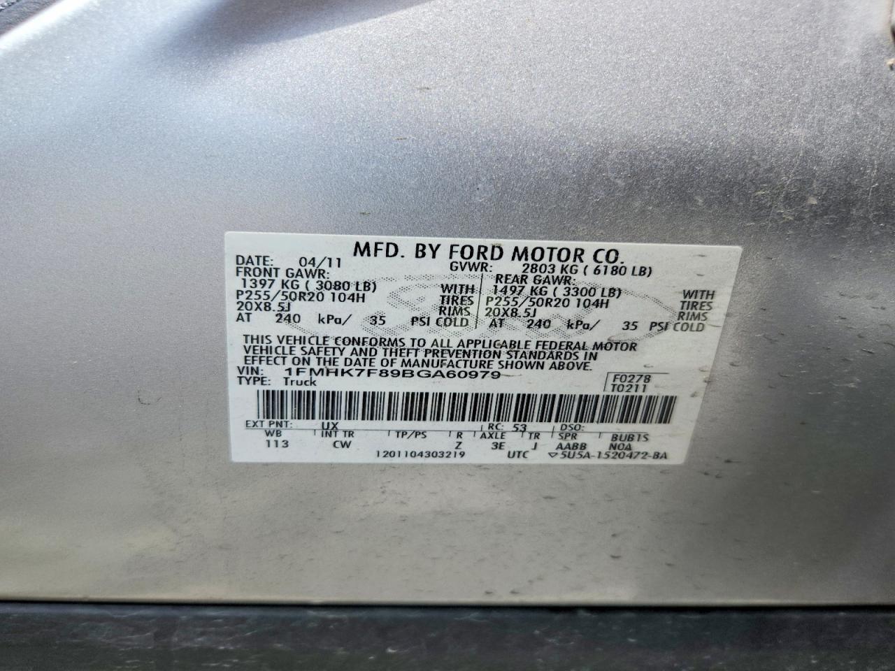 2011 Ford Explorer Limited Silver vin: 1FMHK7F89BGA60979