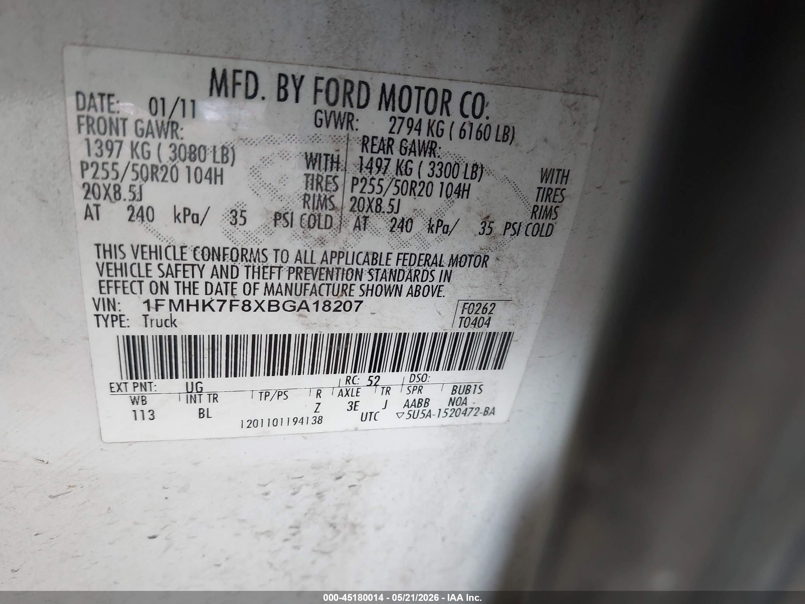 2011 Ford Explorer Limited White vin: 1FMHK7F8XBGA18207
