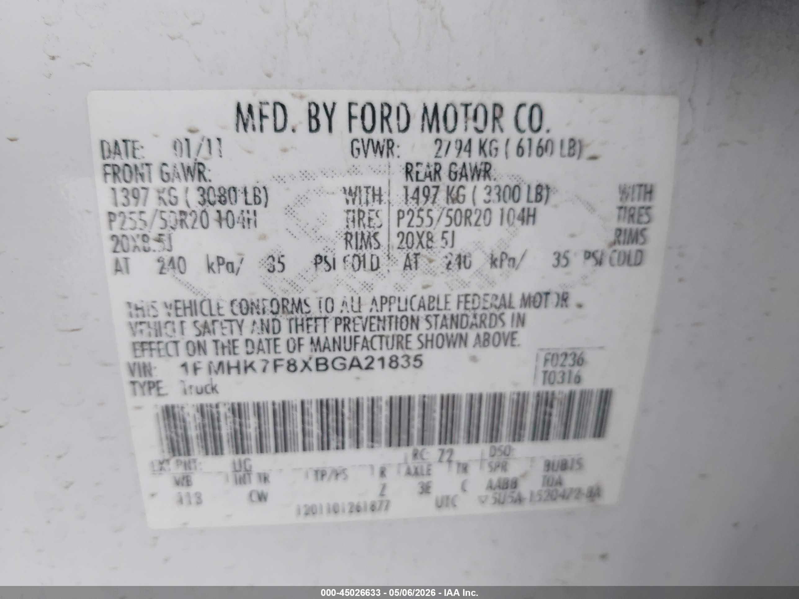 2011 Ford Explorer Limited Белый vin: 1FMHK7F8XBGA21835