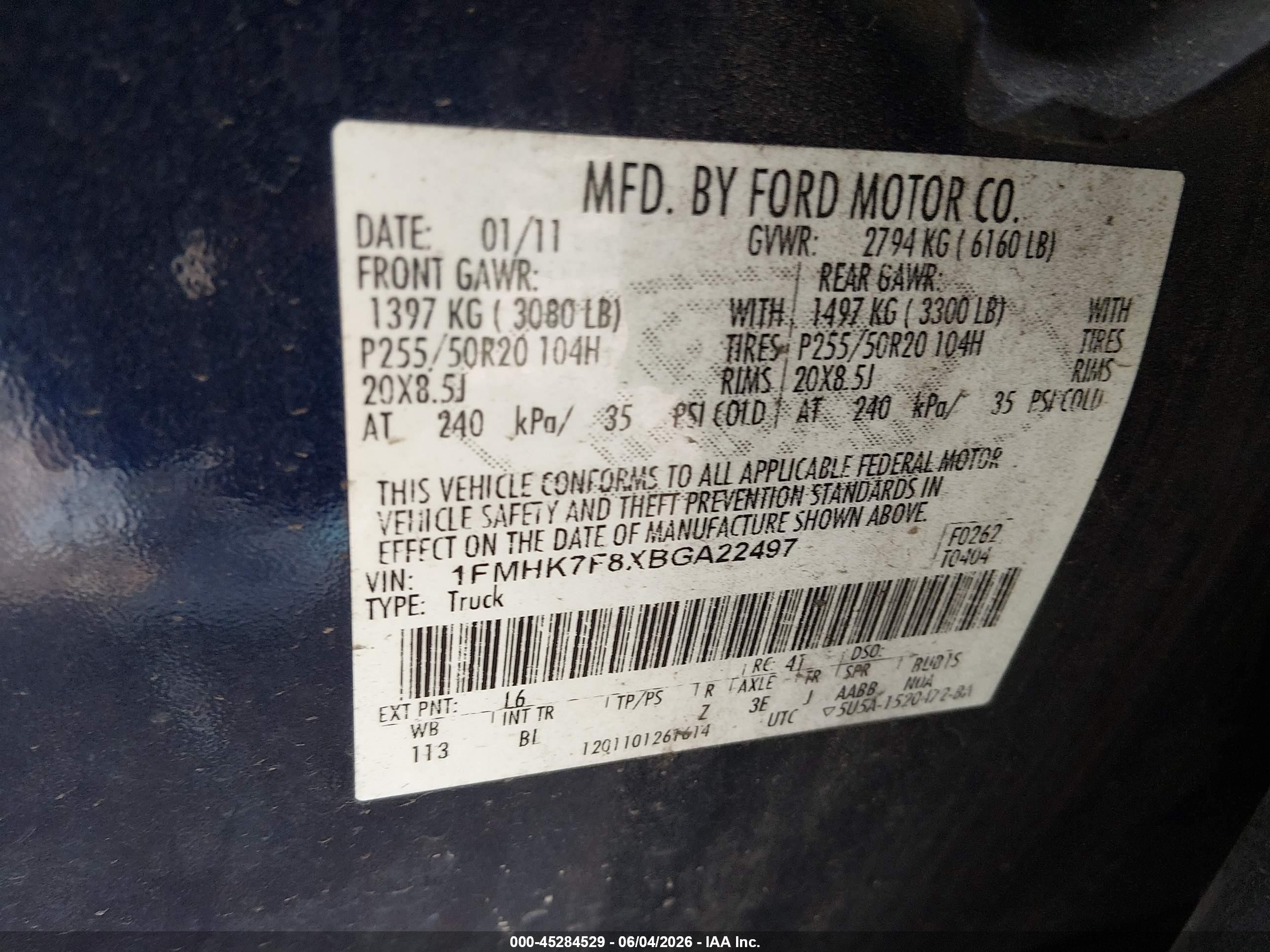 2011 Ford Explorer Limited Blue vin: 1FMHK7F8XBGA22497