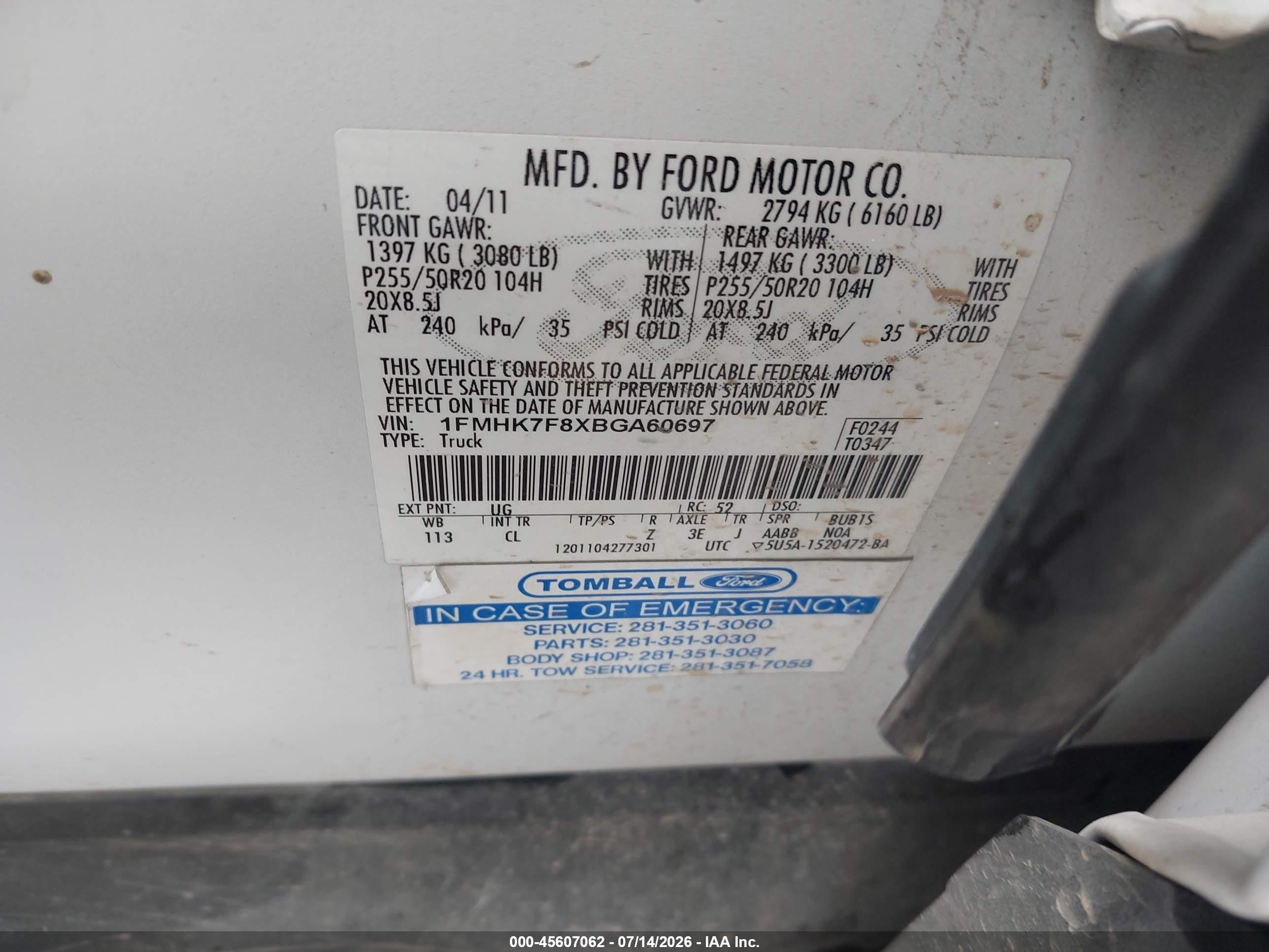 2011 Ford Explorer Limited White vin: 1FMHK7F8XBGA60697