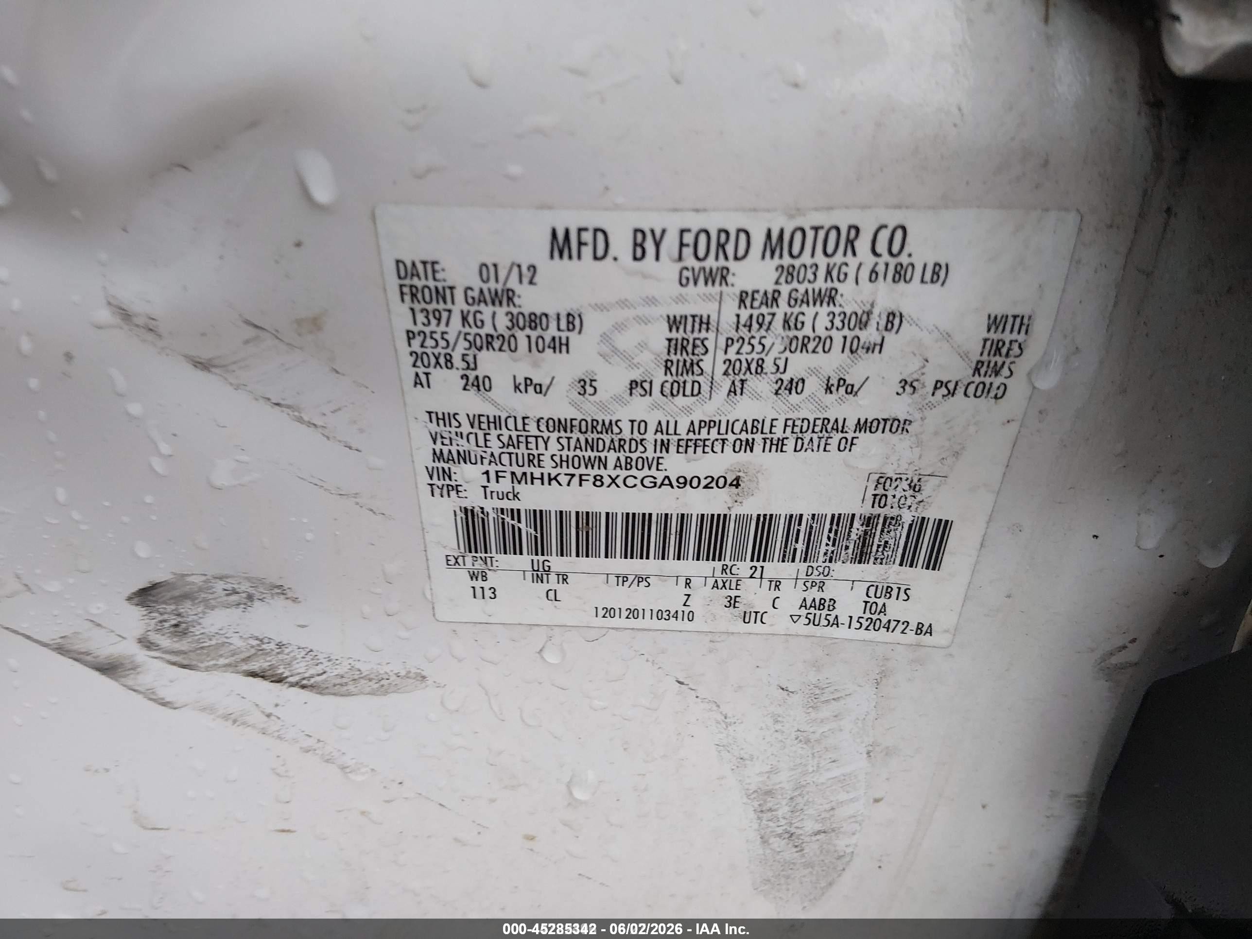 2012 Ford Explorer Limited White vin: 1FMHK7F8XCGA90204