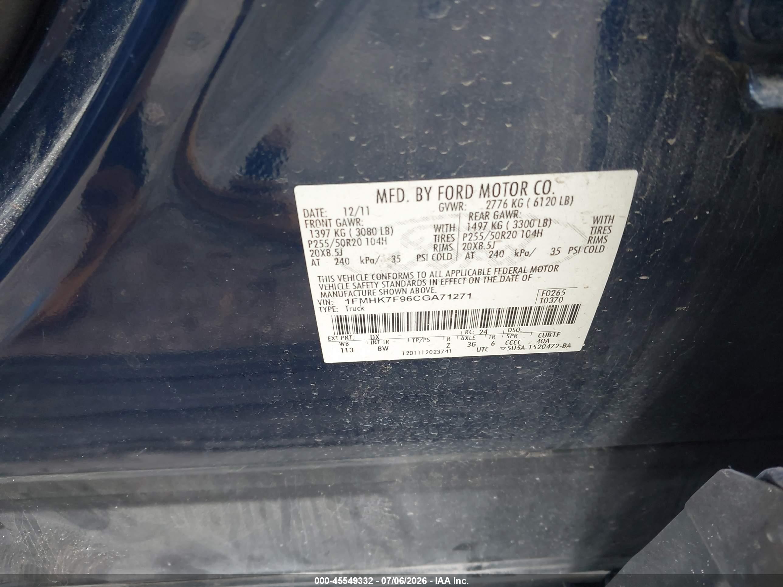 2012 Ford Explorer Limited Dark Blue vin: 1FMHK7F96CGA71271