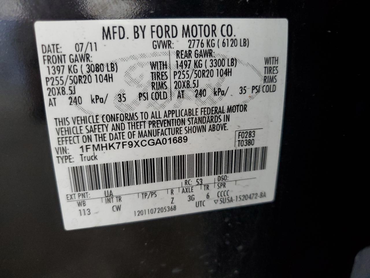 2012 Ford Explorer Limited Black vin: 1FMHK7F9XCGA01689