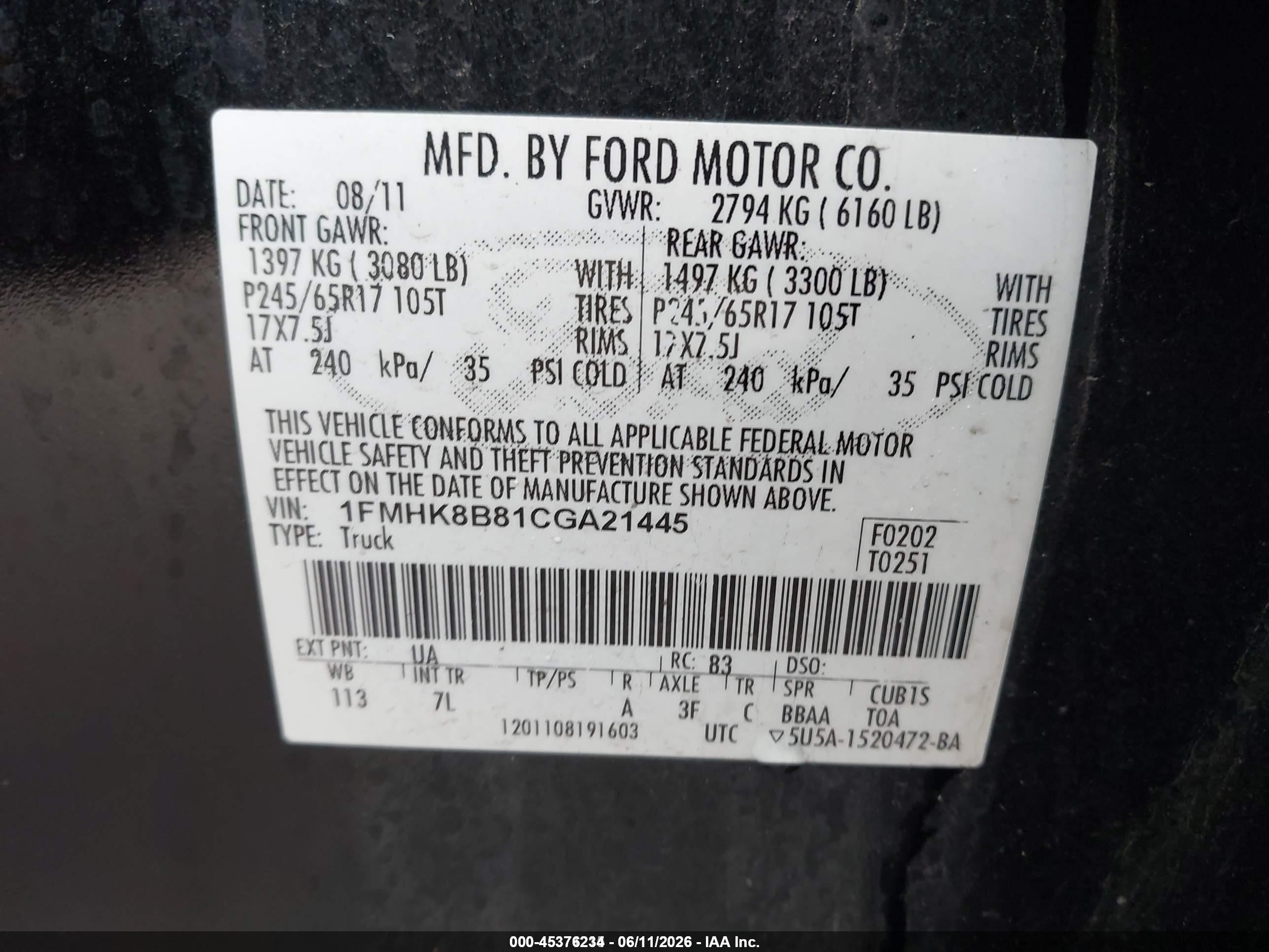 2012 Ford Explorer   Black vin: 1FMHK8B81CGA21445
