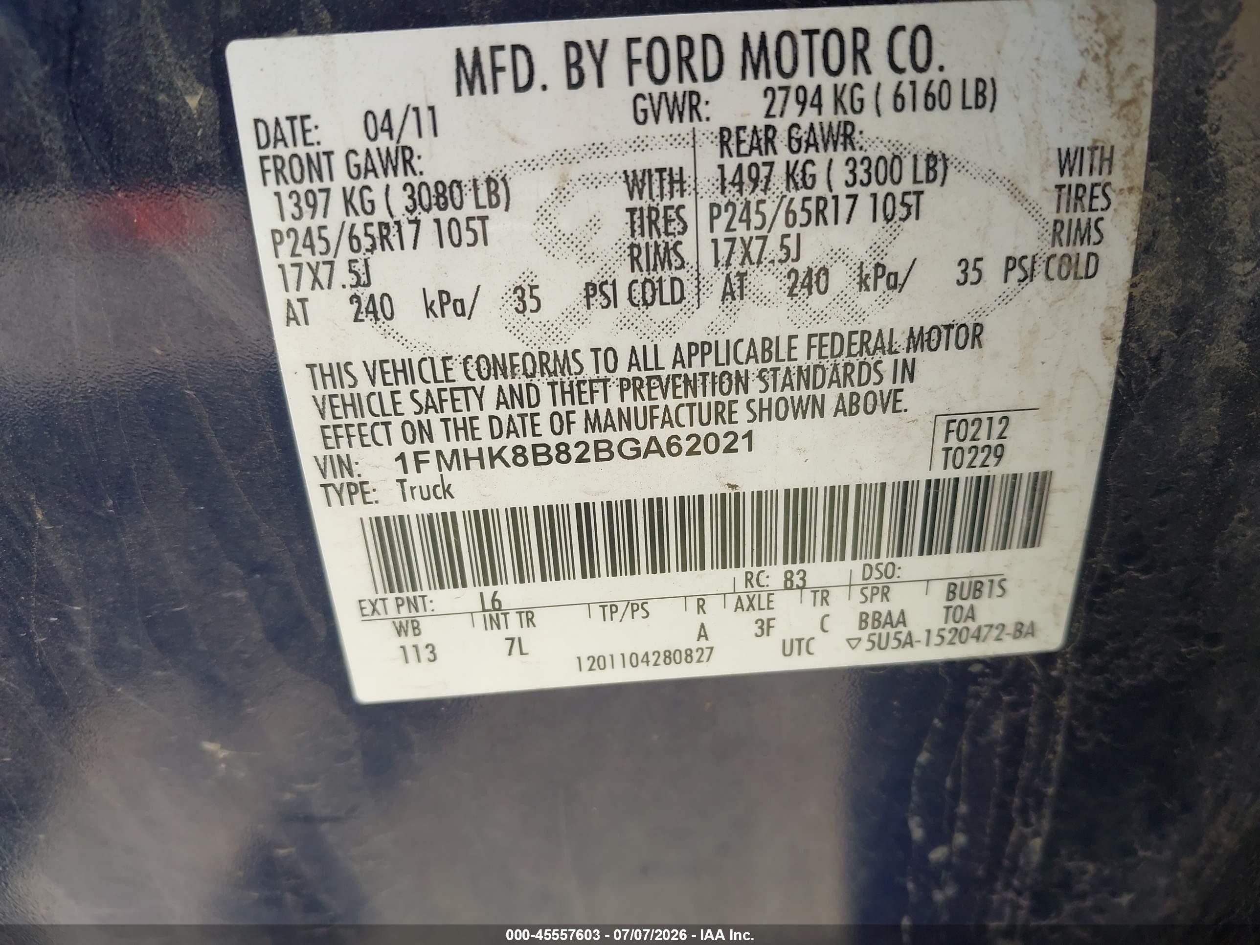 2011 Ford Explorer   Blue vin: 1FMHK8B82BGA62021