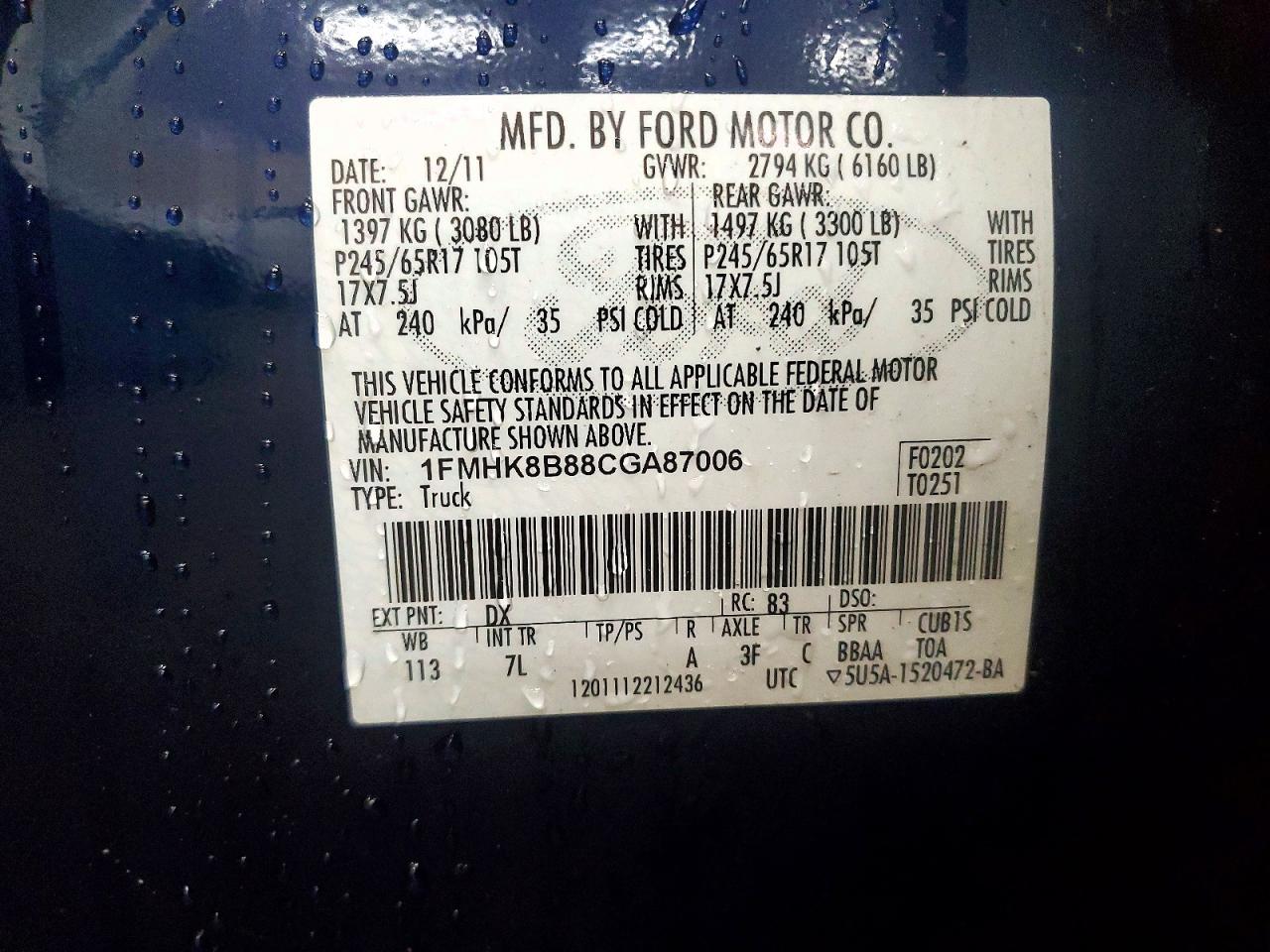 2012 Ford Explorer Blue vin: 1FMHK8B88CGA87006