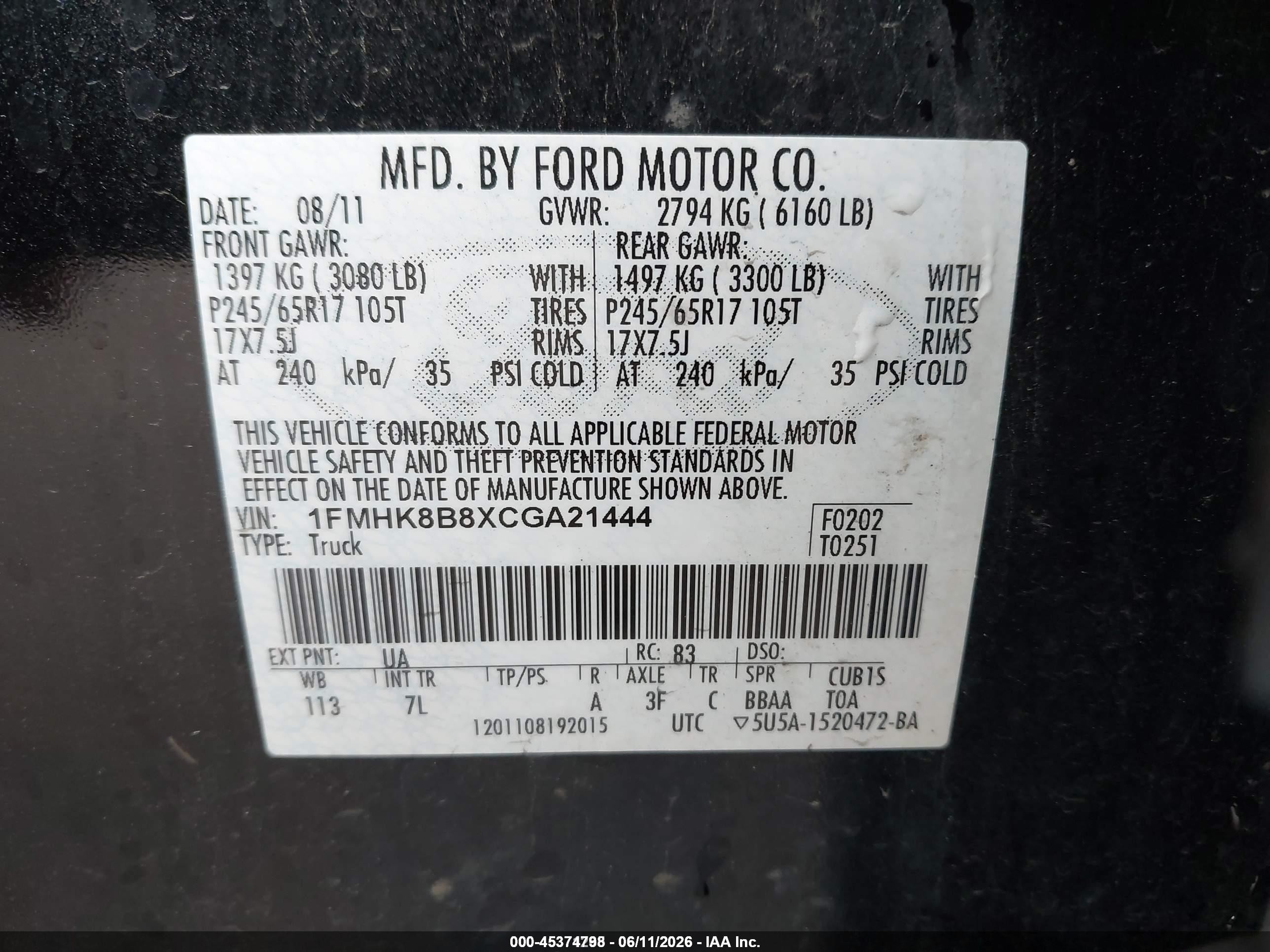 2012 Ford Explorer   Black vin: 1FMHK8B8XCGA21444