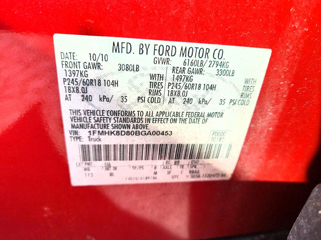 2011 Ford Explorer Xlt Red vin: 1FMHK8D80BGA00453