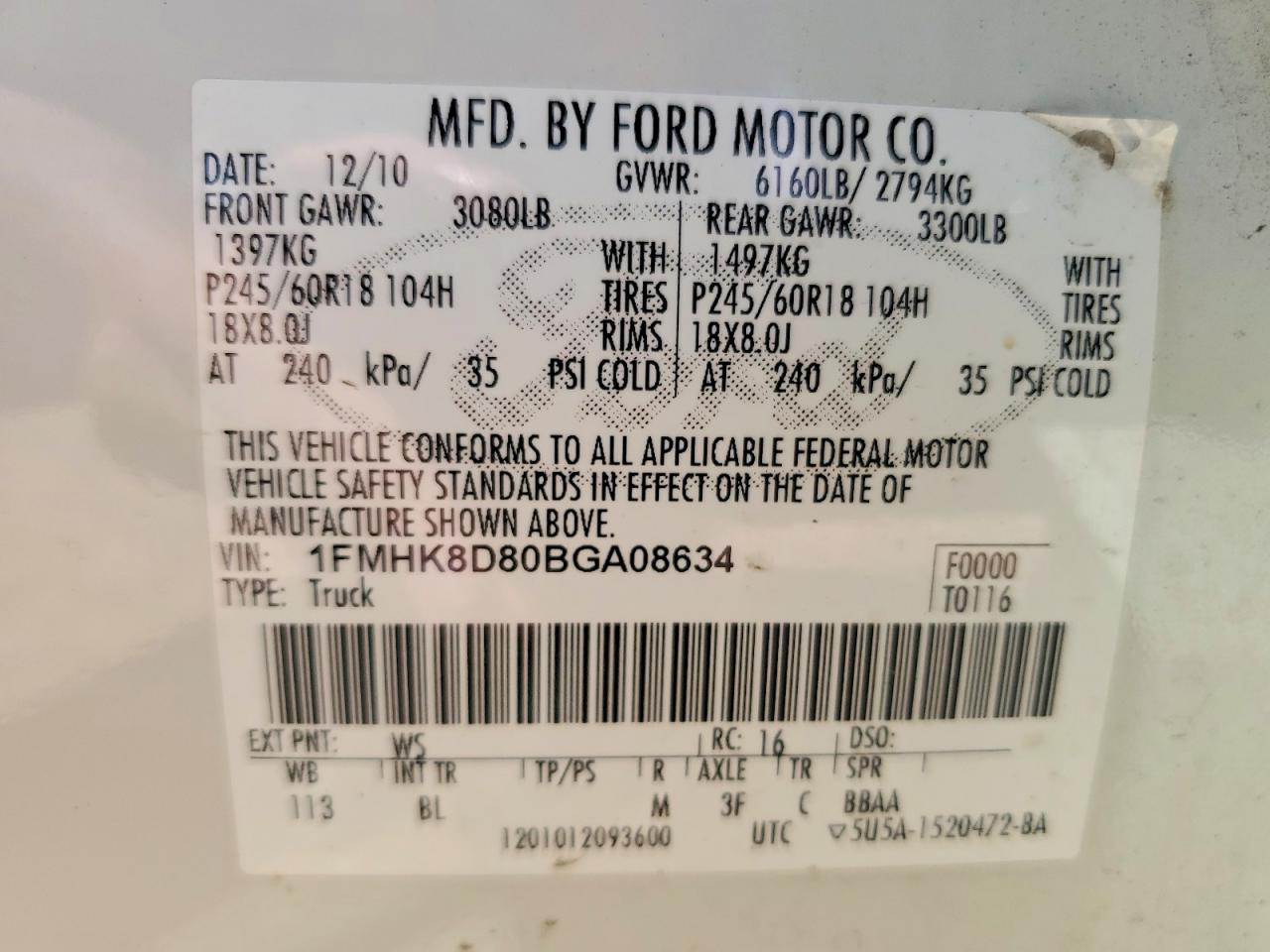 2011 Ford Explorer Xlt White vin: 1FMHK8D80BGA08634