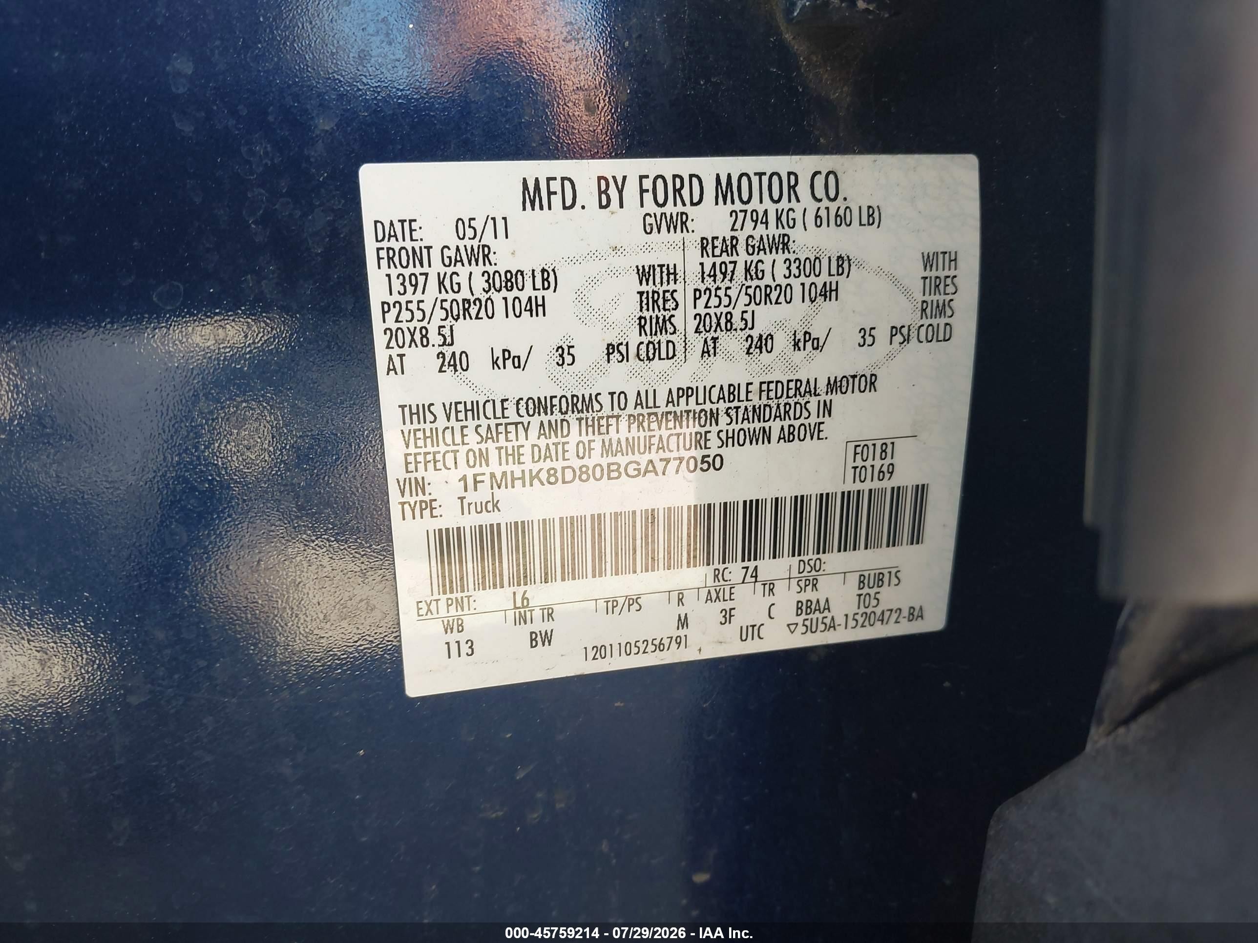 2011 Ford Explorer Xlt Blue vin: 1FMHK8D80BGA77050